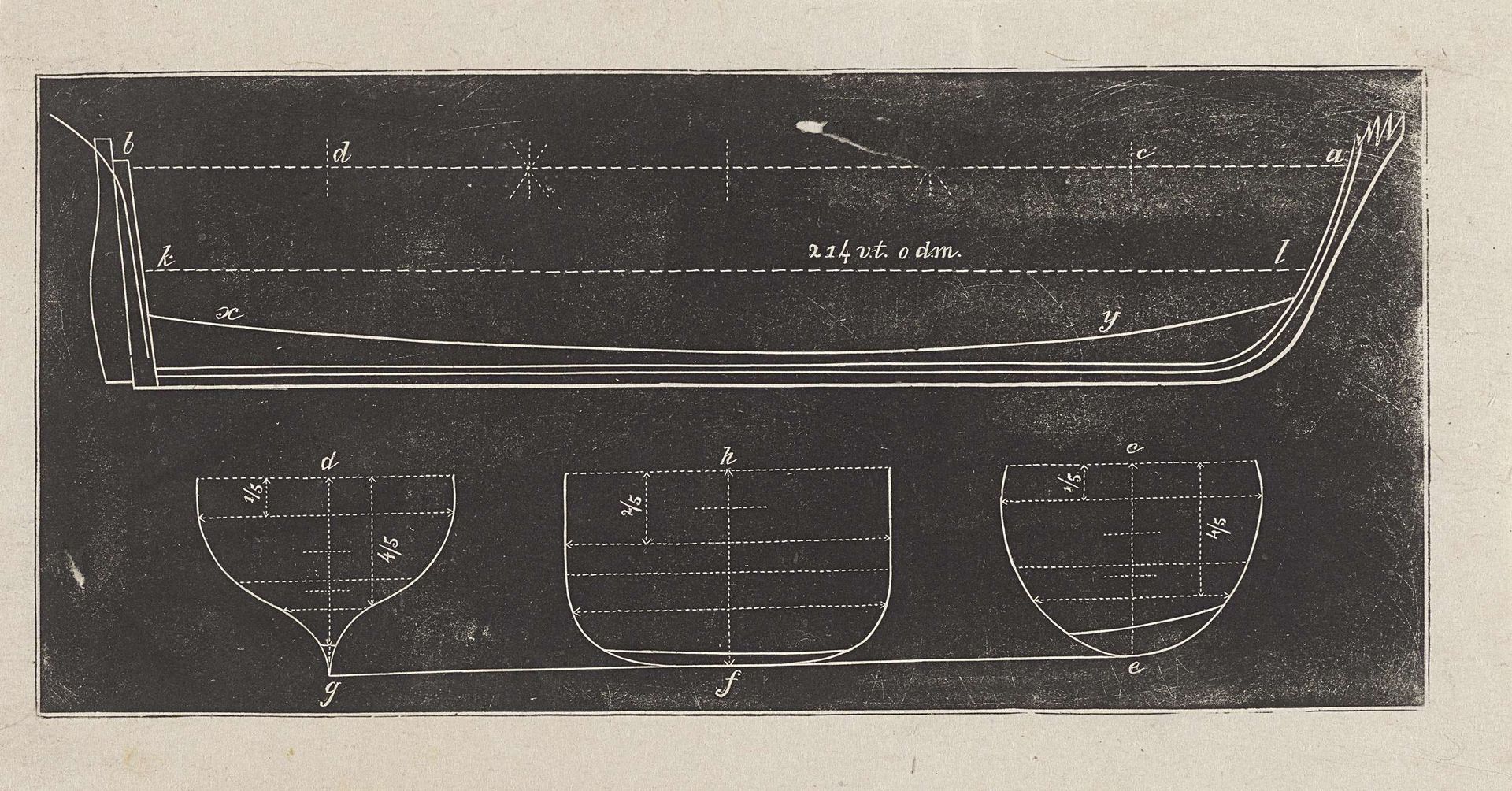Vier doorsneden van een schip by Isaac Weissenbruch