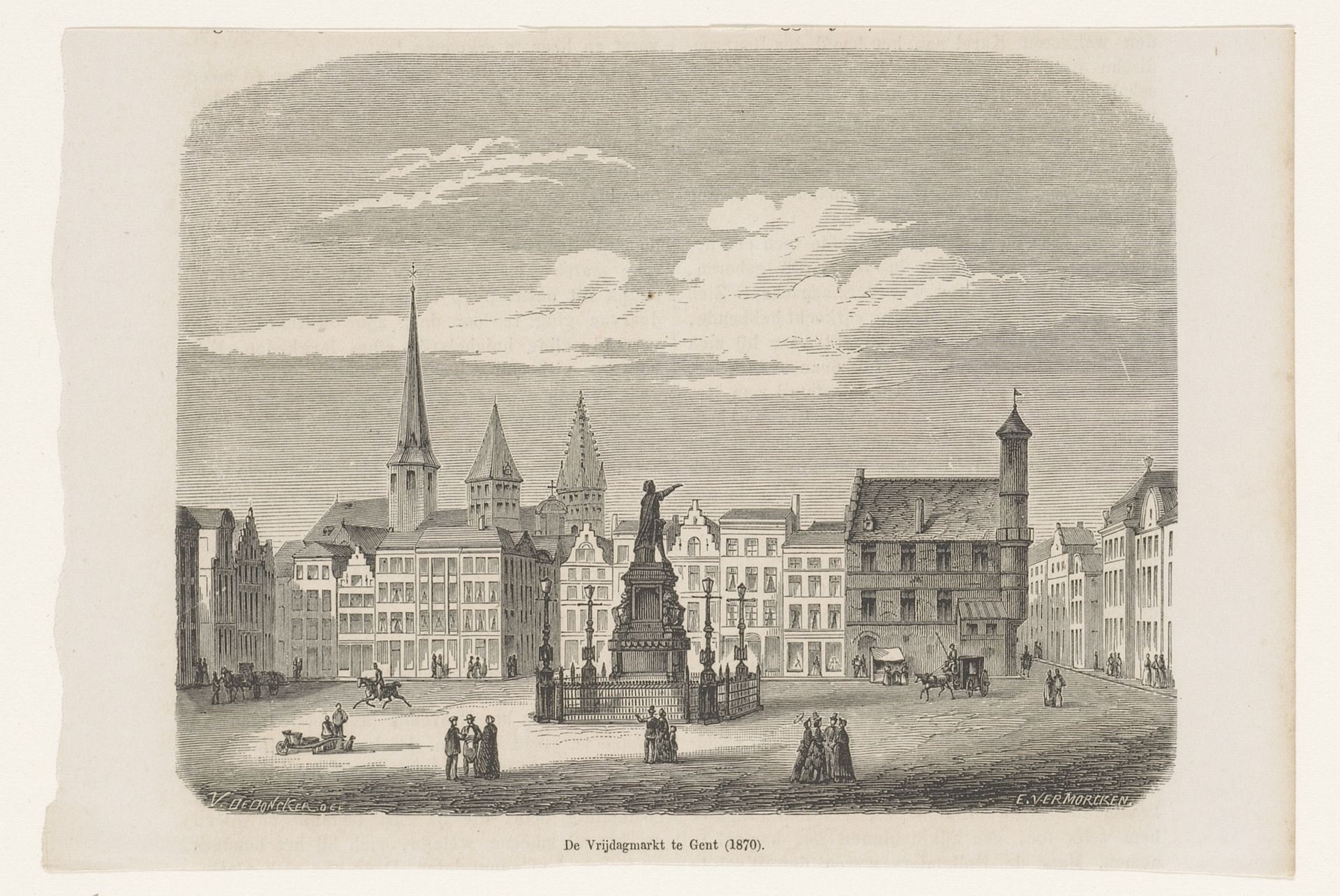 Gezicht op de Vrijdagmarkt in Gent by Edouard Vermorcken