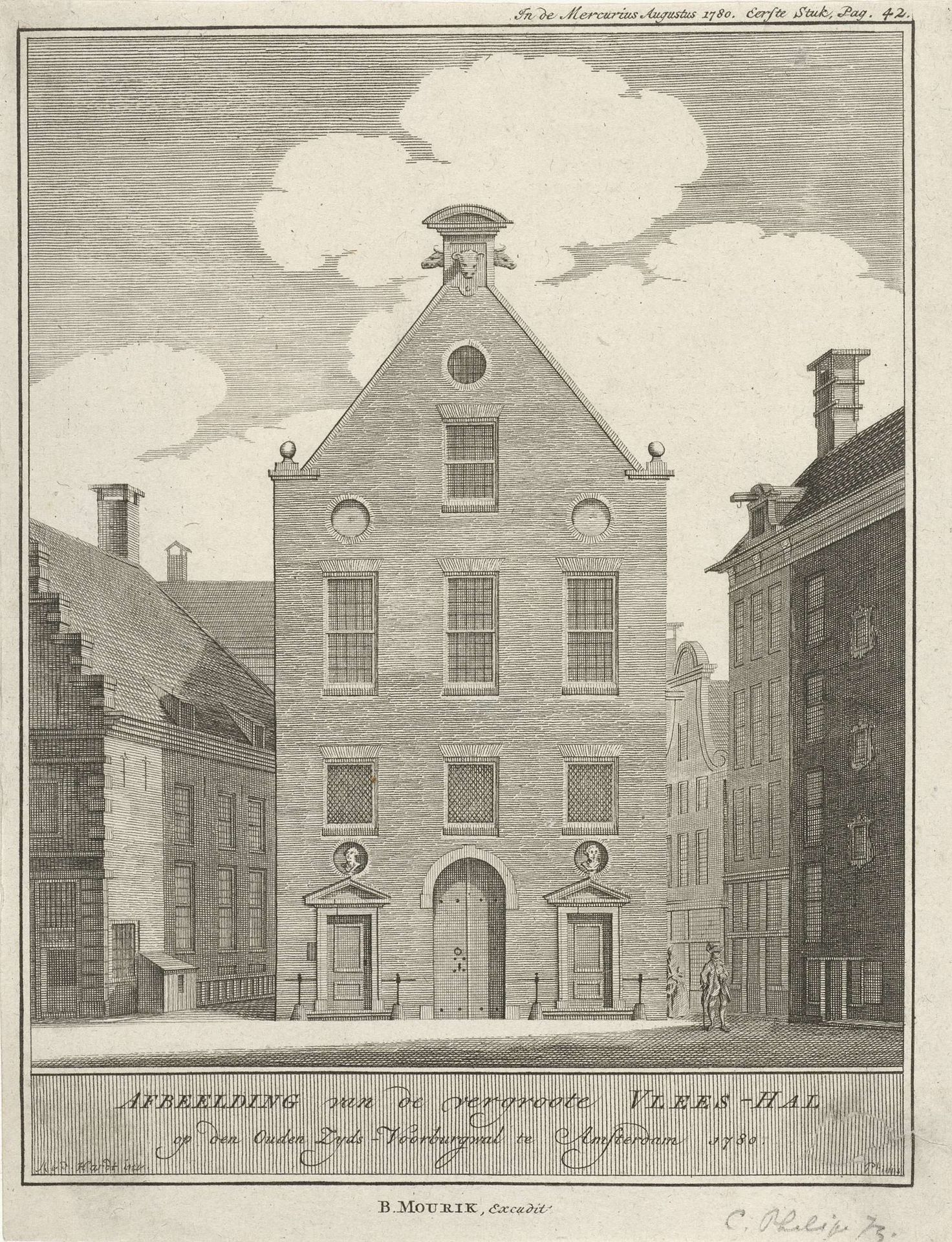 Gezicht op de Vleeshal aan de Oudezijds Voorburgwal te Amsterdam by Caspar Jacobsz. Philips