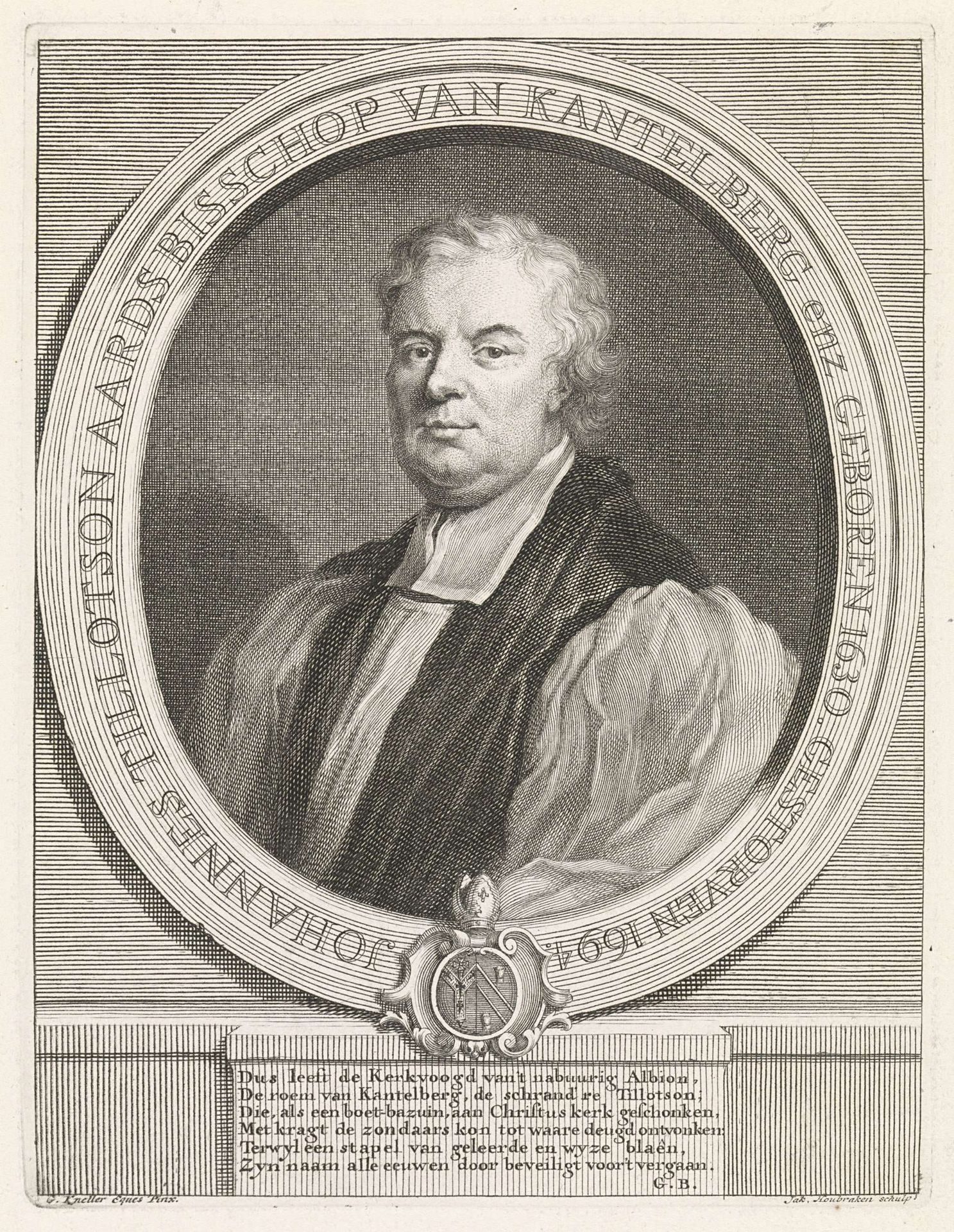Portret van John Tillotson by Jacob Houbraken