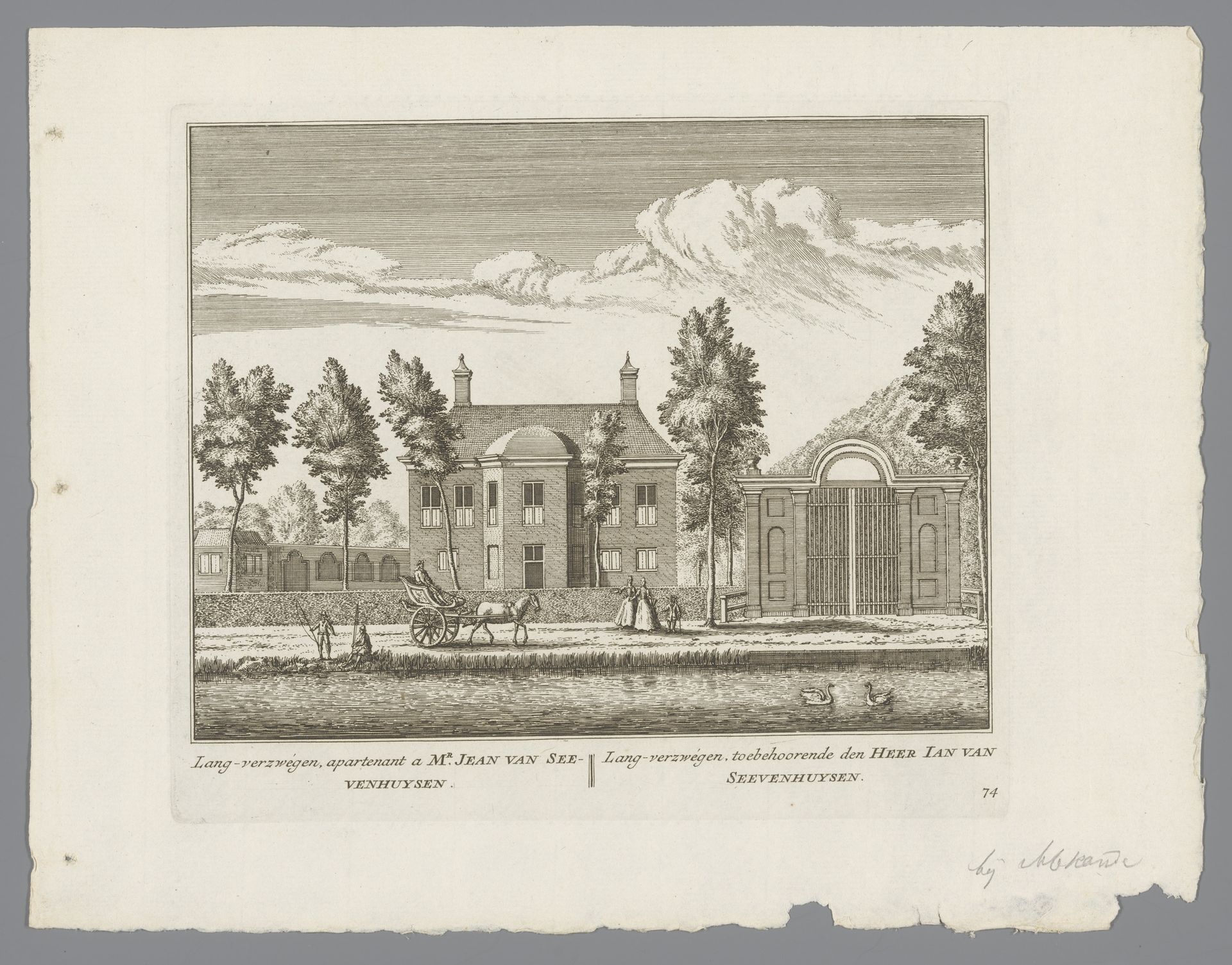 Gezicht op de buitenplaats Lang Verzwegen, in Abcoude by Abraham Rademaker