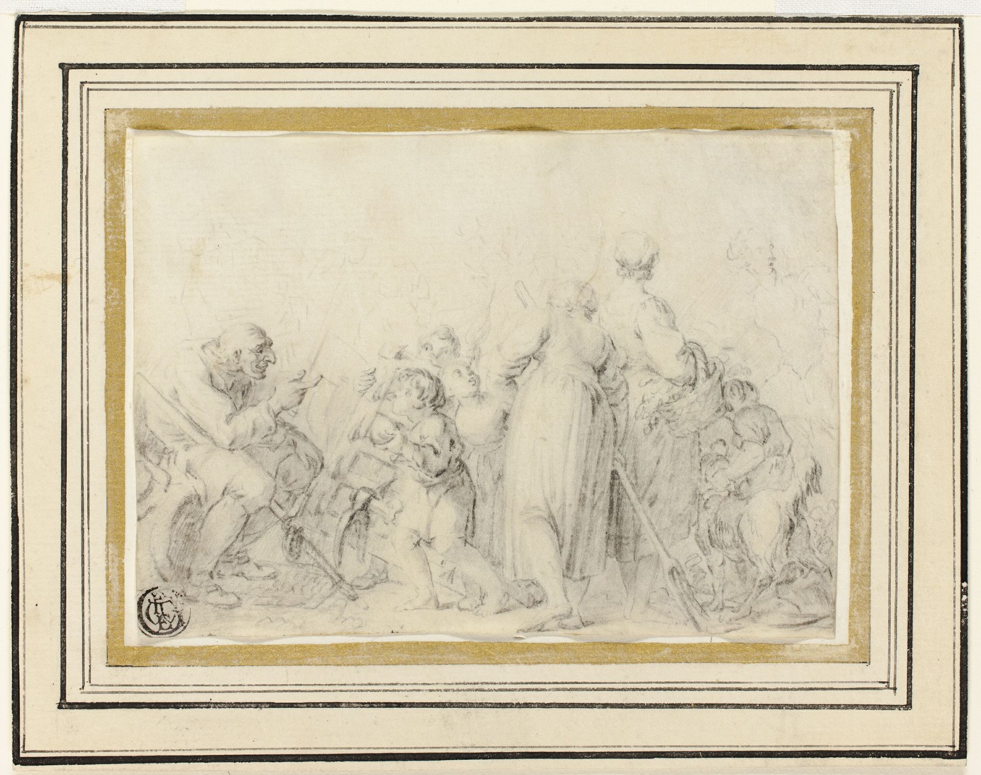 Genre Scene with Old Man, Peasant Women and Children by Anonymous