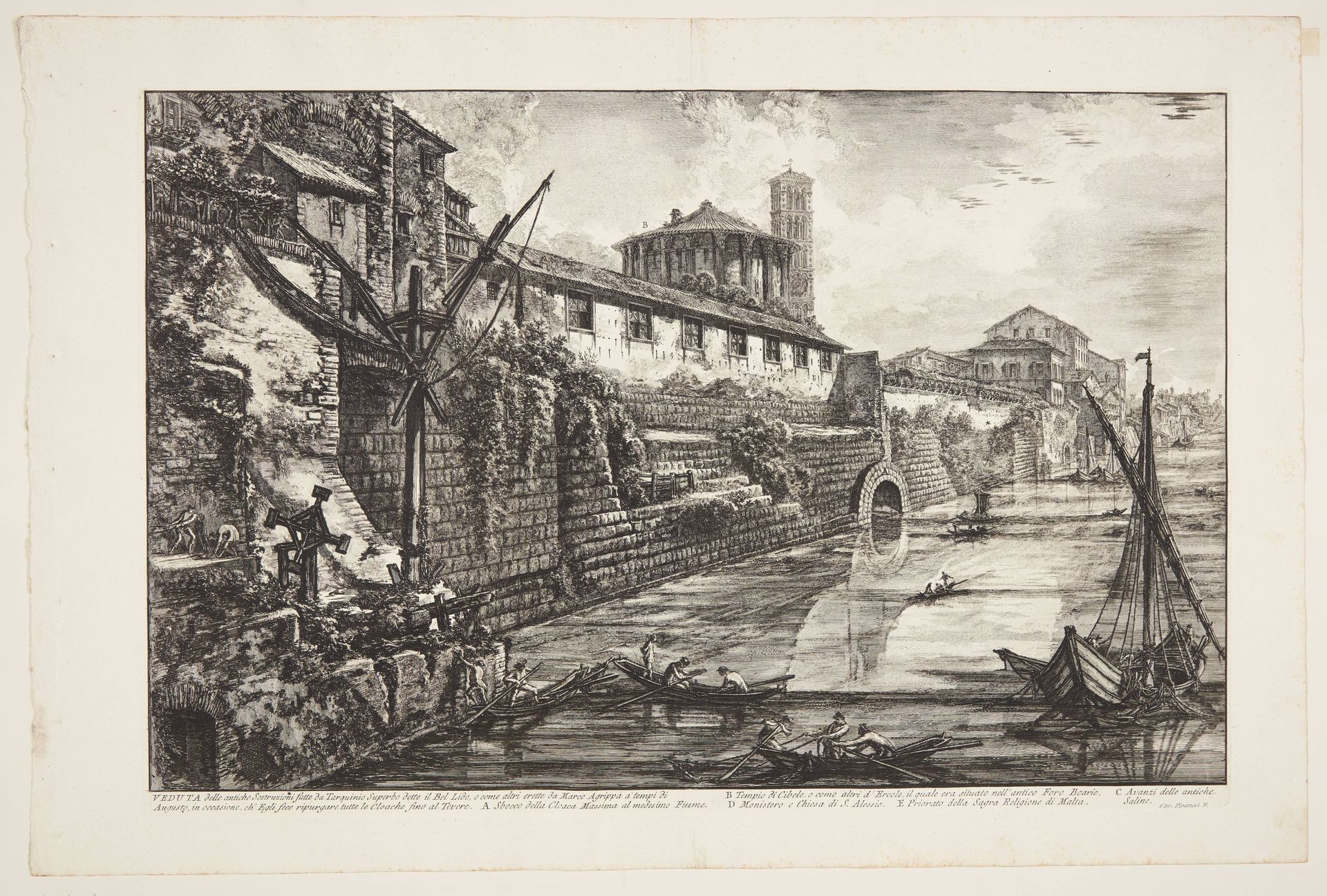 The Cloaca Maxima, the sewer formerly called the the Bel Lido, with the Round Temple and Santa Maria in Cosmedin by Giovanni Battista Piranesi