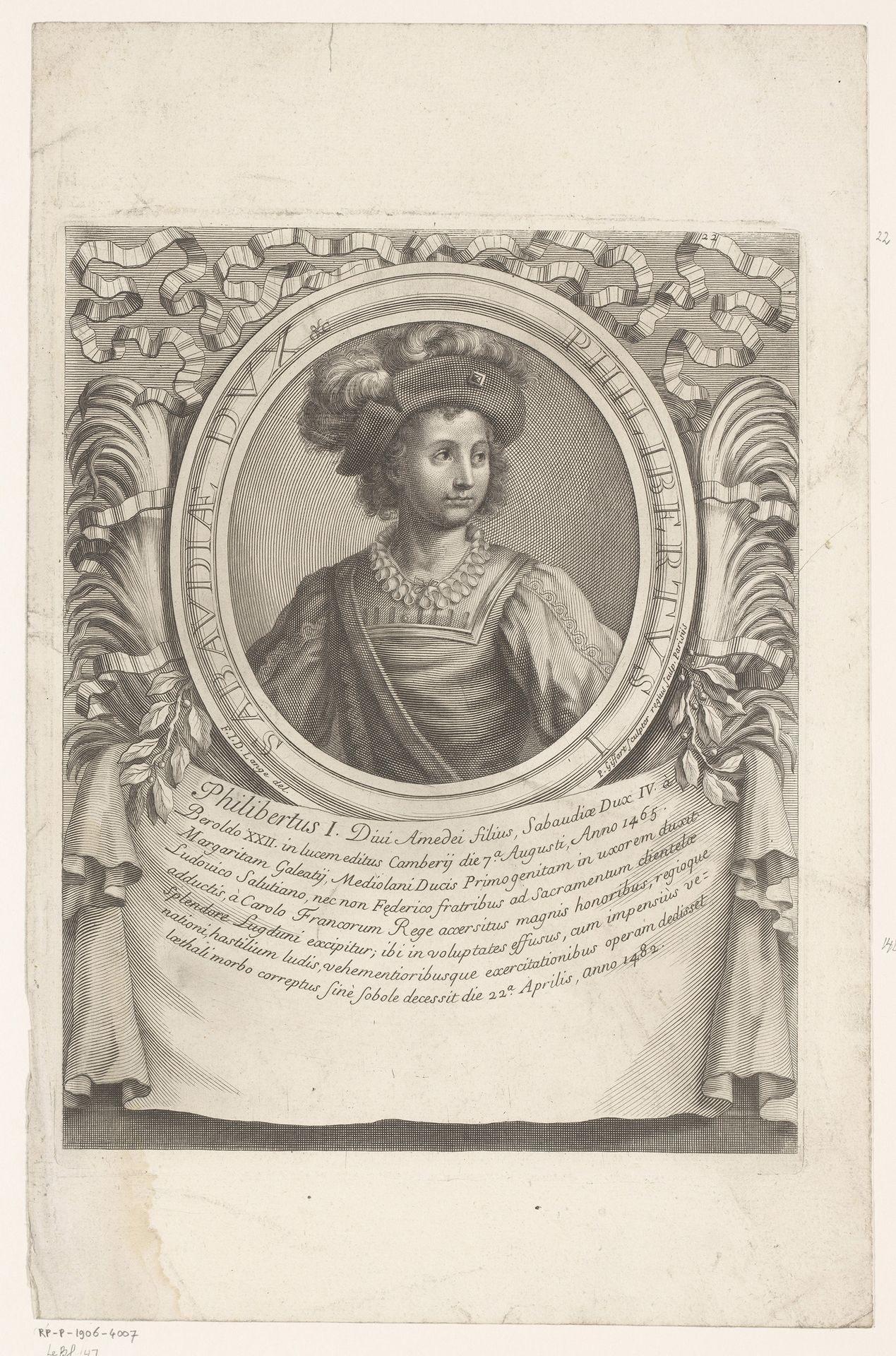 Portret van Filibert I van Savoye by Pierre François Giffart