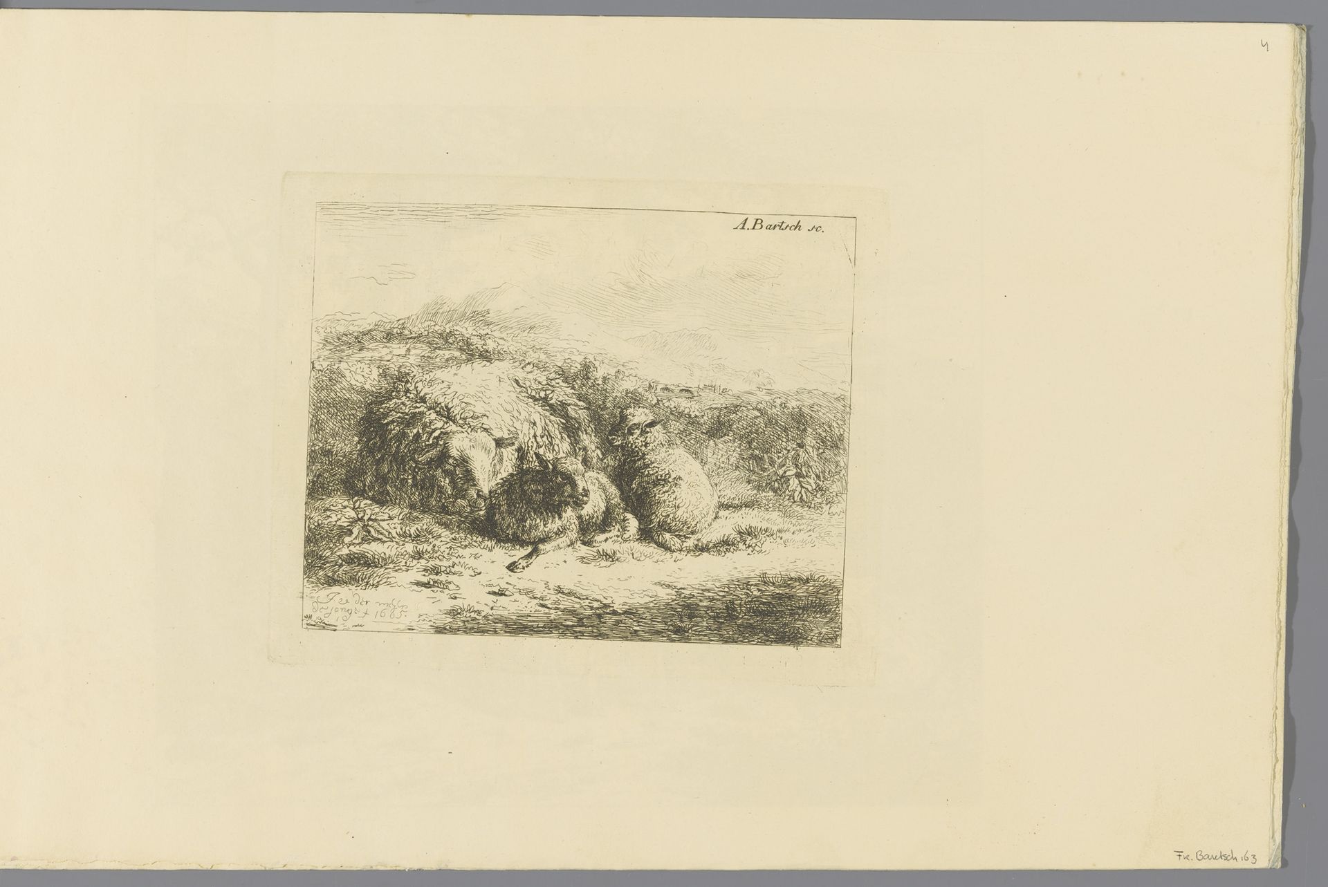 Liggend schaap met twee lammeren by Adam von Bartsch
