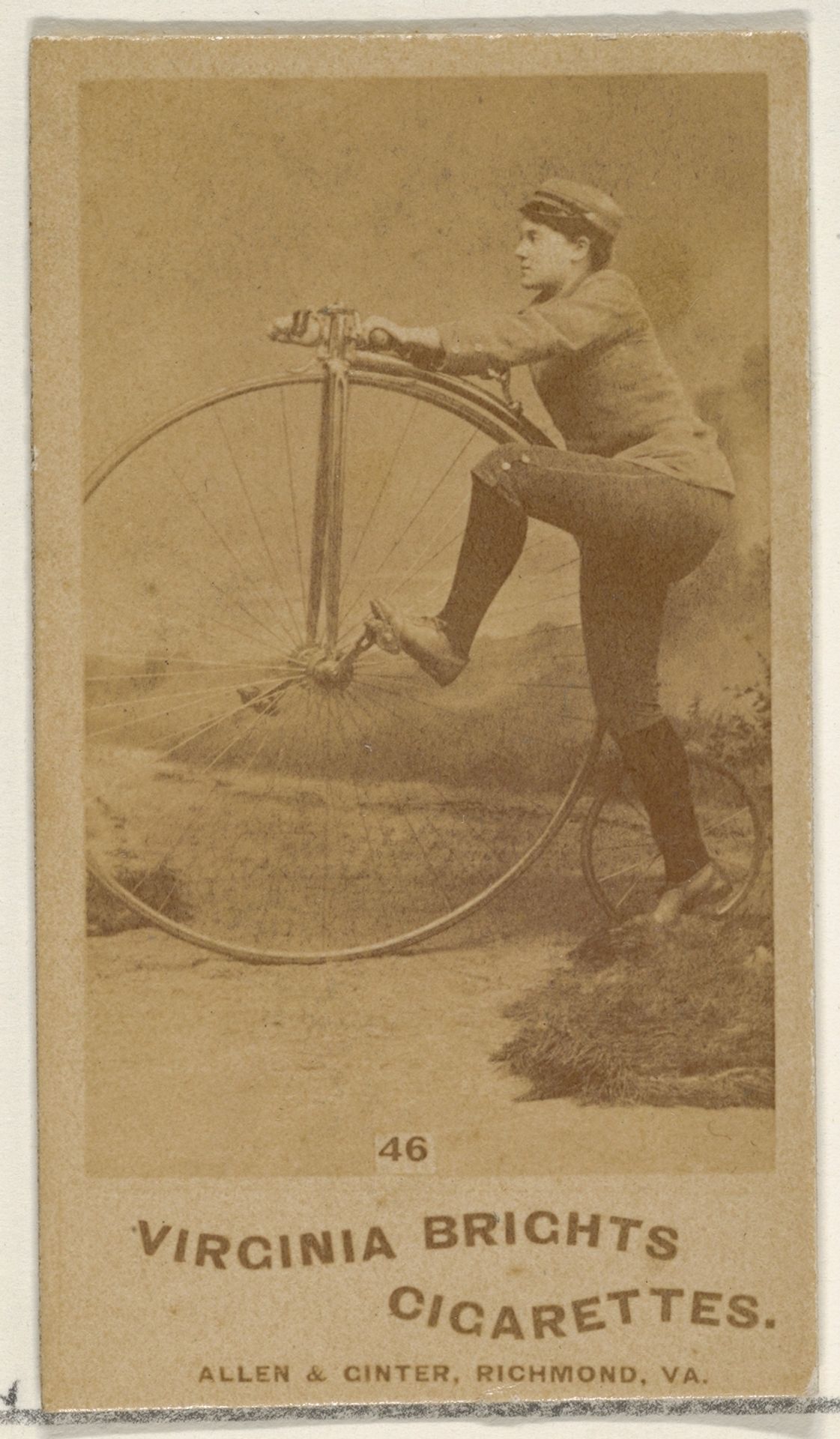 Card 46, from the Girl Cyclists series (N49) for Virginia Brights Cigarettes by Allen & Ginter