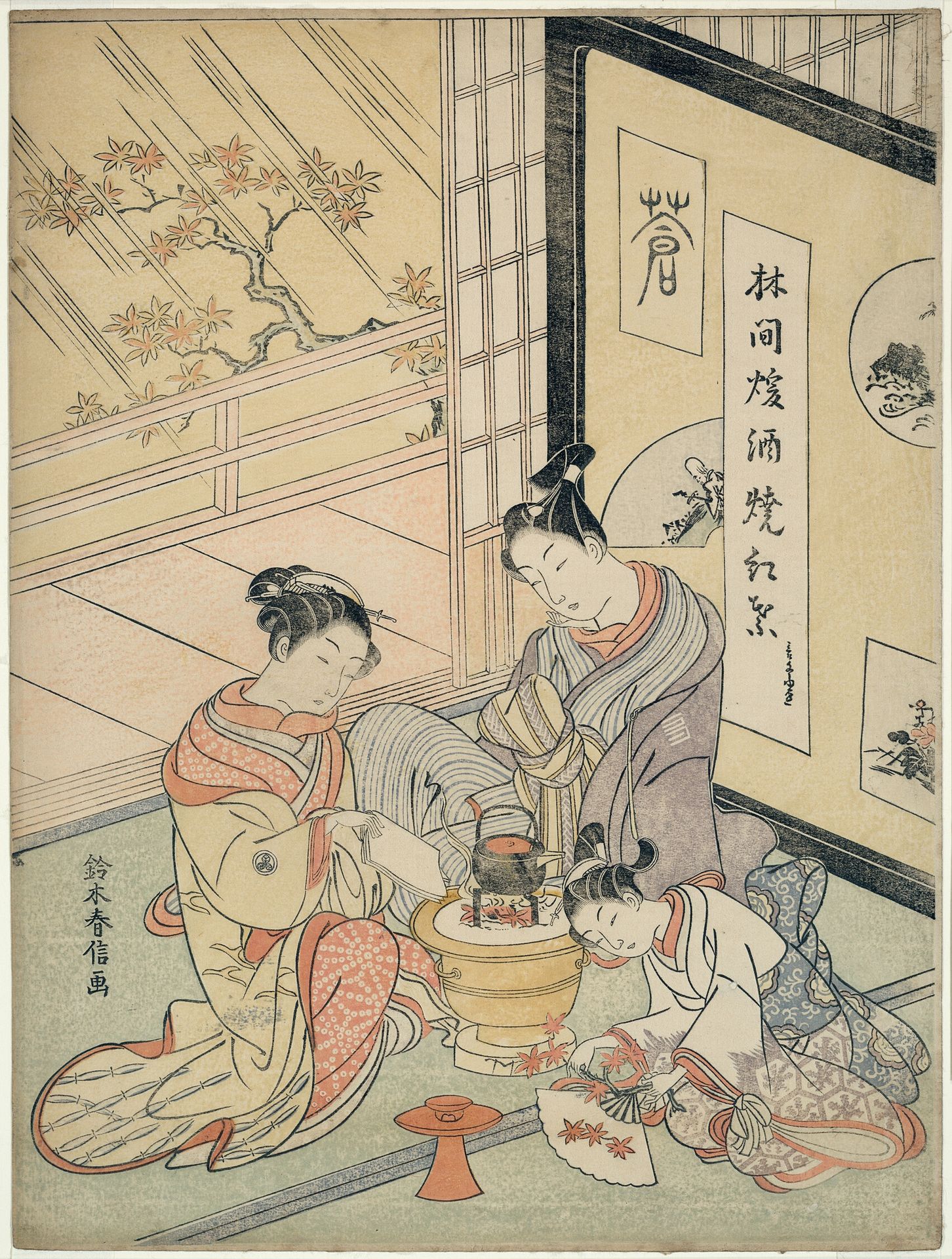Burning Maple Leaves to Heat Sake by Suzuki Harunobu 鈴木春信