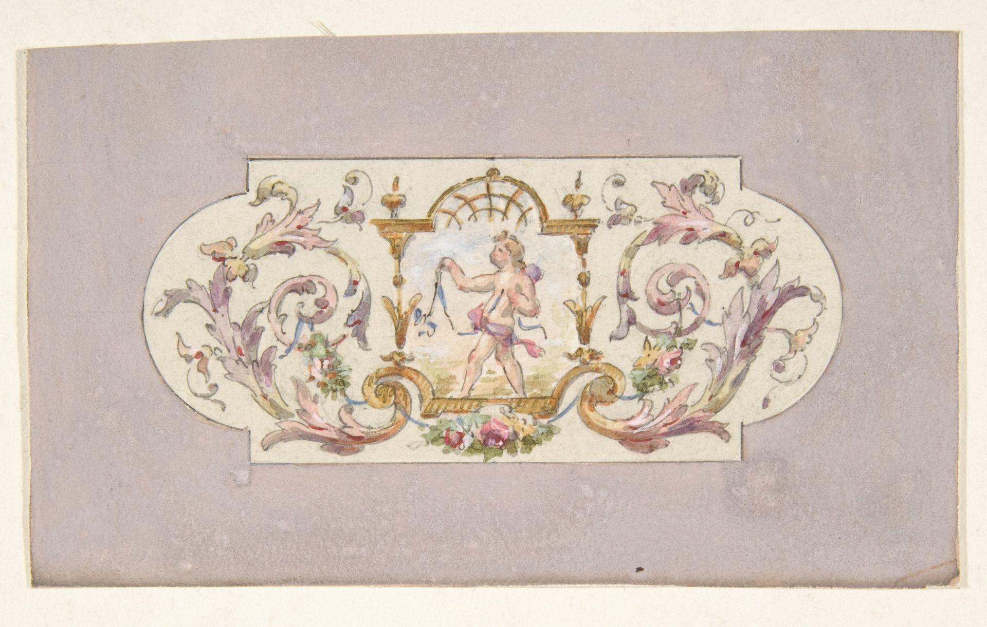 Design for a ceiling with a putto set in a border by Jules-Edmond-Charles Lachaise