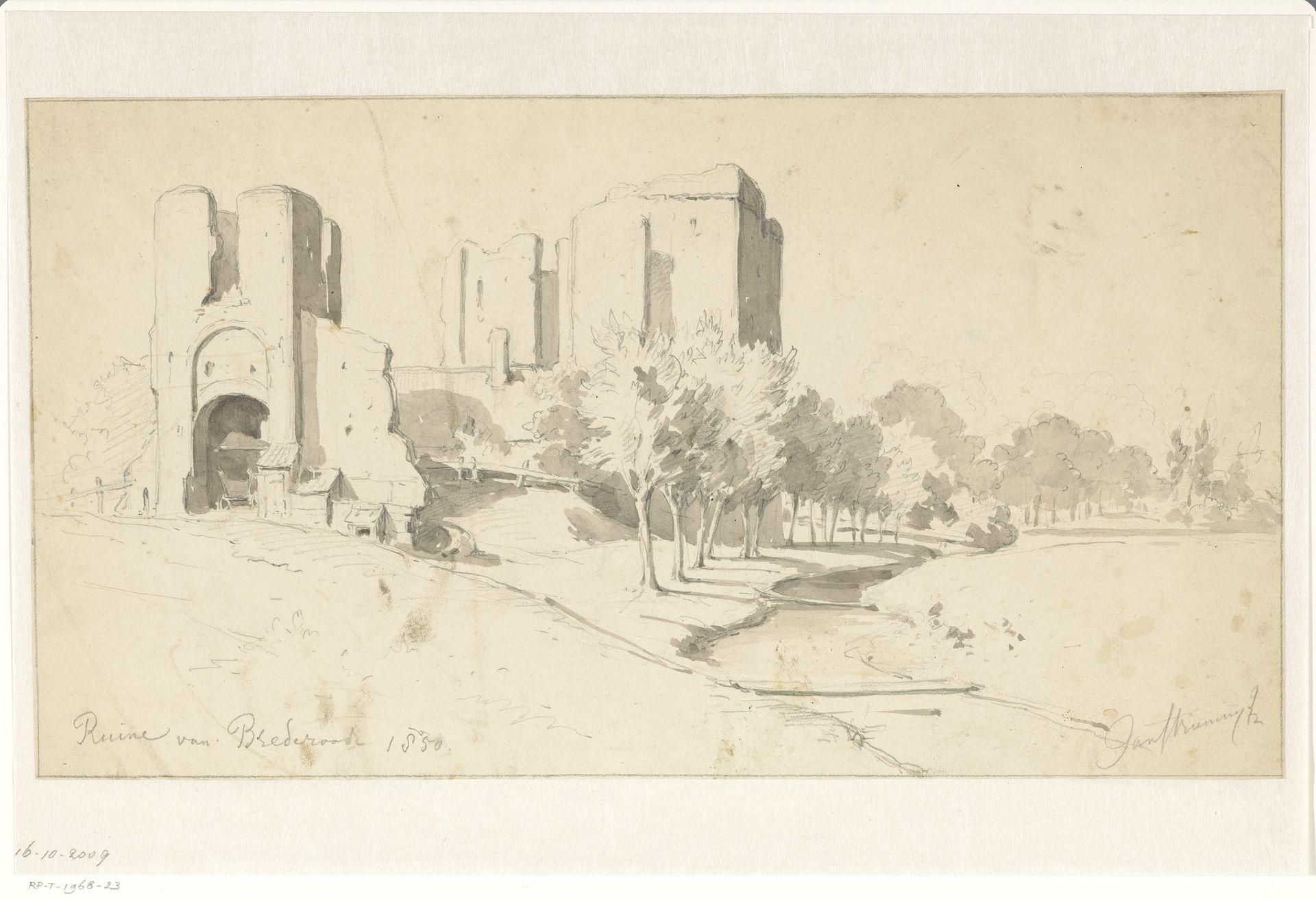 Gezicht op de ruïne van Brederode by Jan Striening