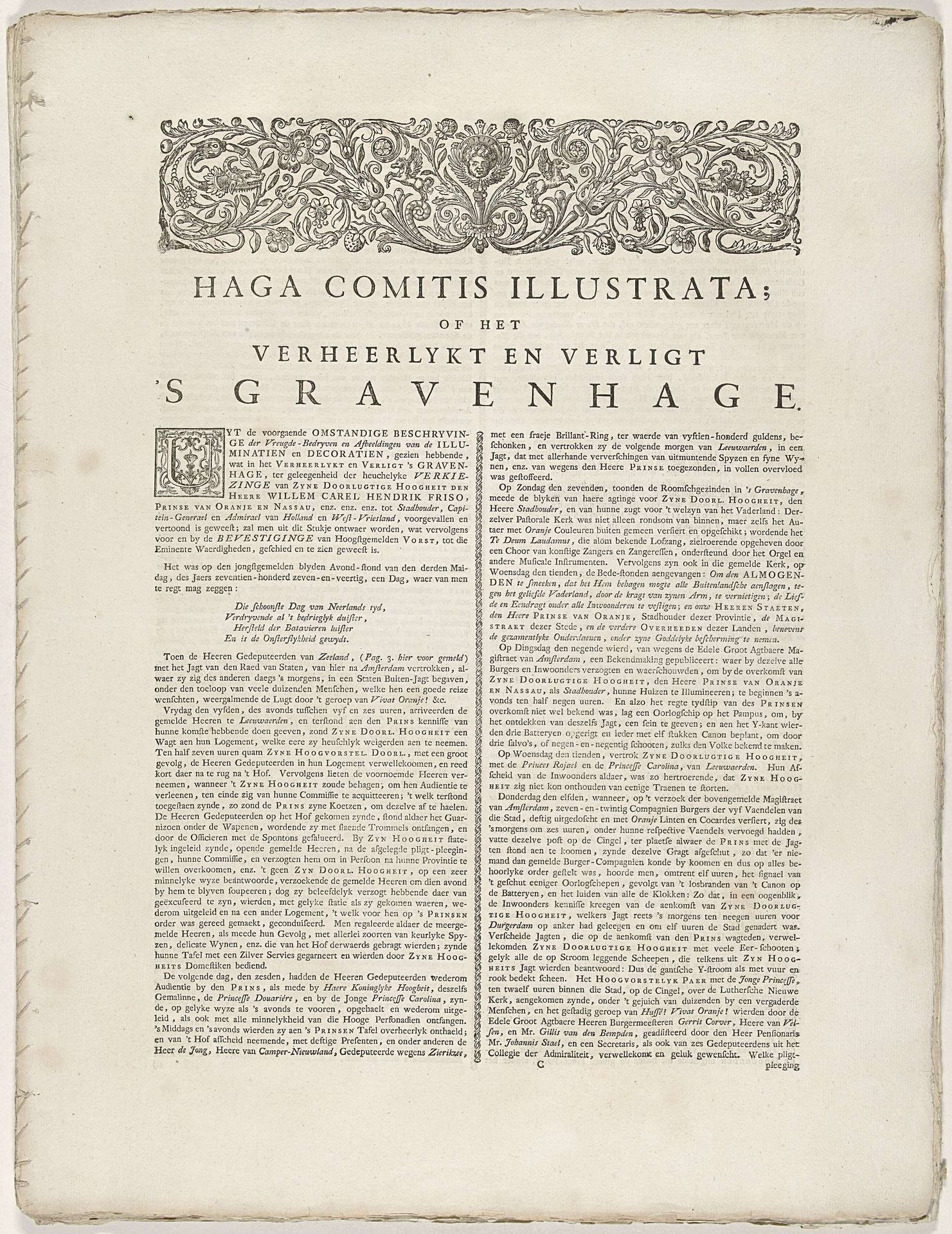 Negende blad in: Haga comitis illustrata; of het verheerlykt en verligt 's Gravenhage, 's-Gravenhage 1751 by Anonymous