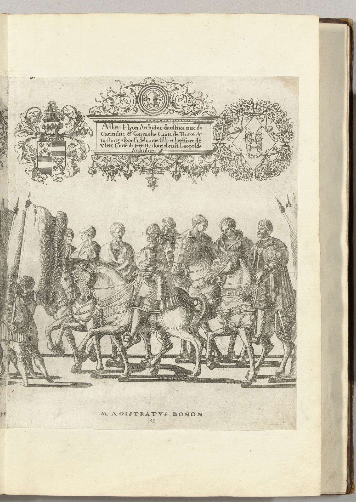 Vaandeldragers en magistraten, plaat D by Nicolaas Hogenberg