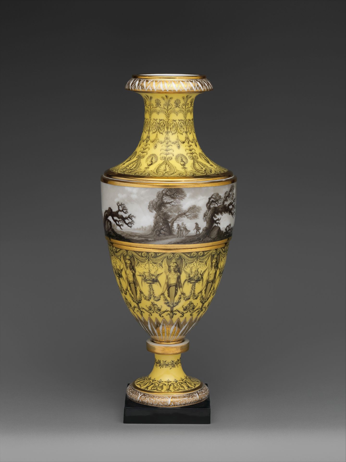 Vase with scenes of storm on land by Dihl et Guérhard