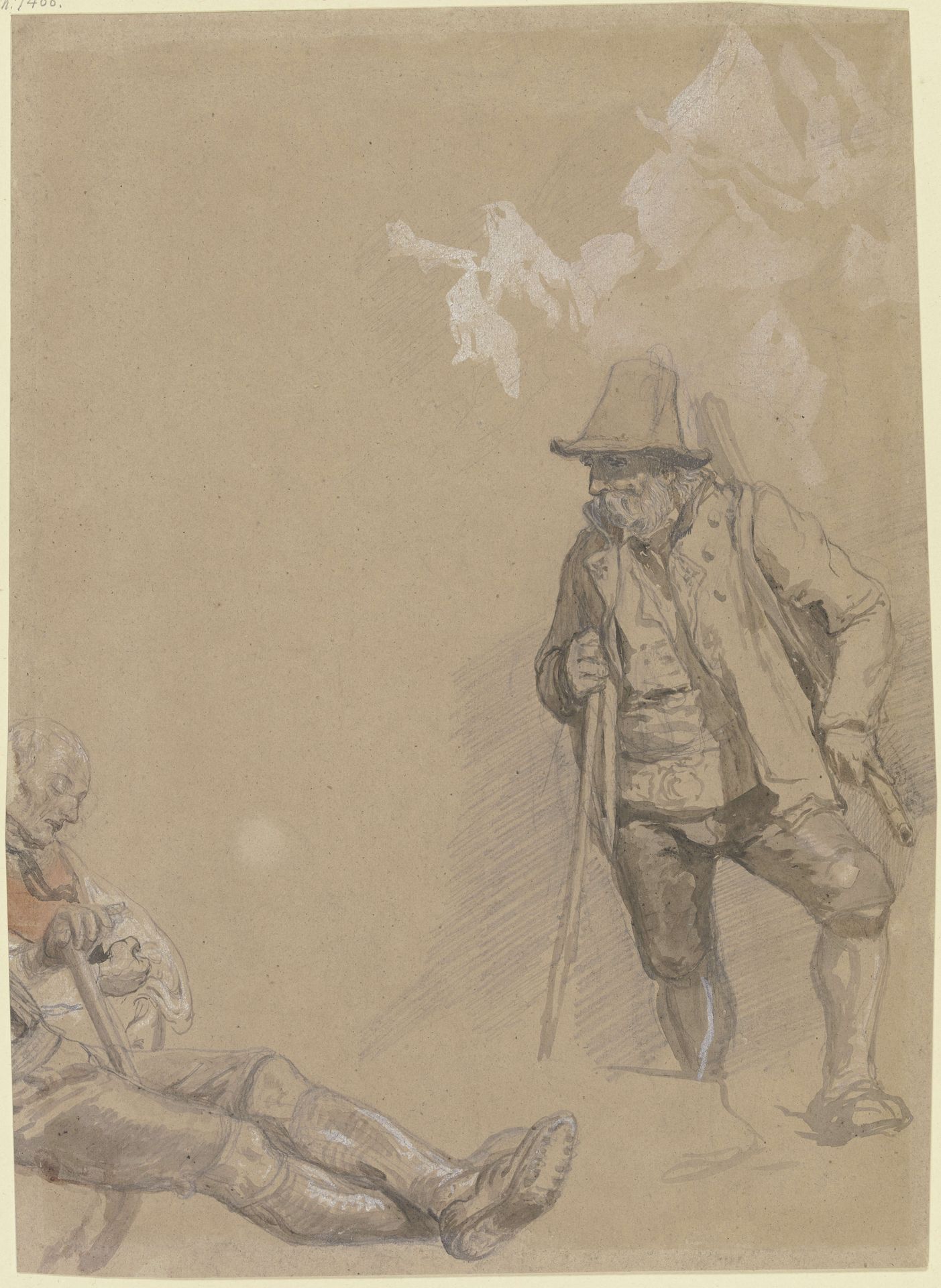 Oberbayerischer Gebirgsjäger im Aufstieg begriffen, links daneben am Boden zwei weitere Figuren by Hugo Kauffmann