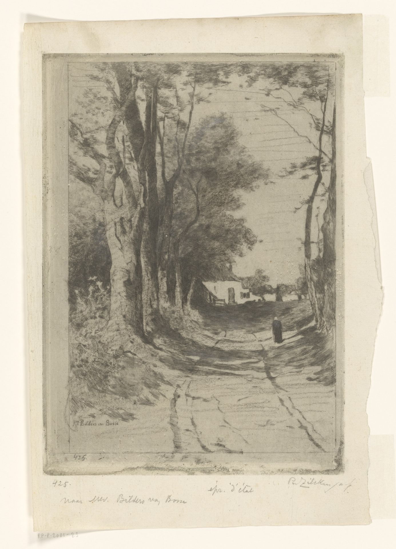 Landweg met bomen en een huis by Philip Zilcken
