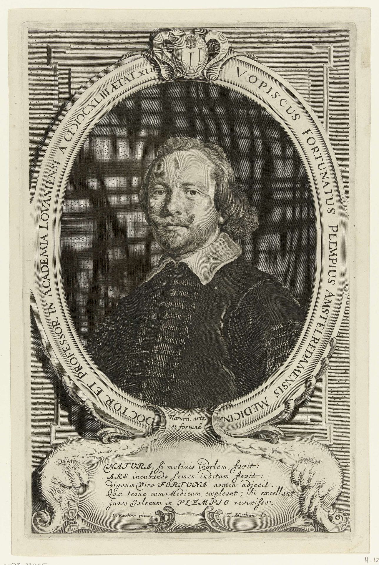 Portret van Vopiscus Fortunatus Plempius by Theodor Matham