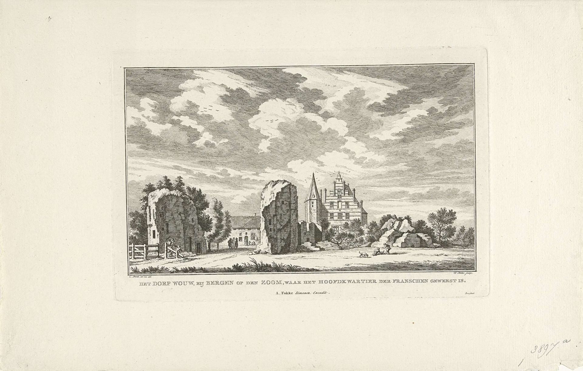 Gezicht te Wouw waar het hoofdkwartier van de Fransen was gevestigd in 1747 by Simon Fokke