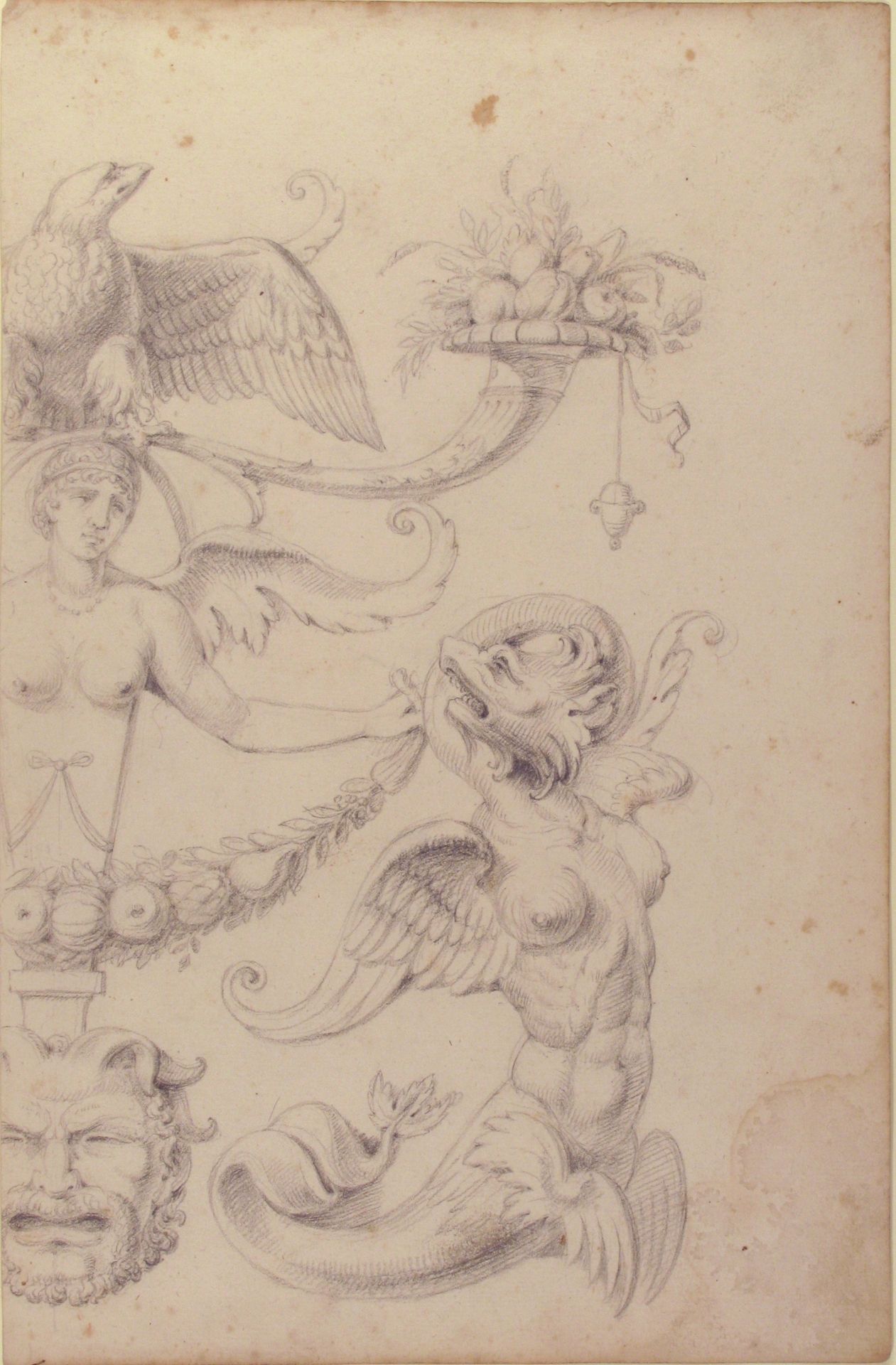 Drawing of a Grotesque after a 16th-century Decorative Relief. by Filippo Cretoni