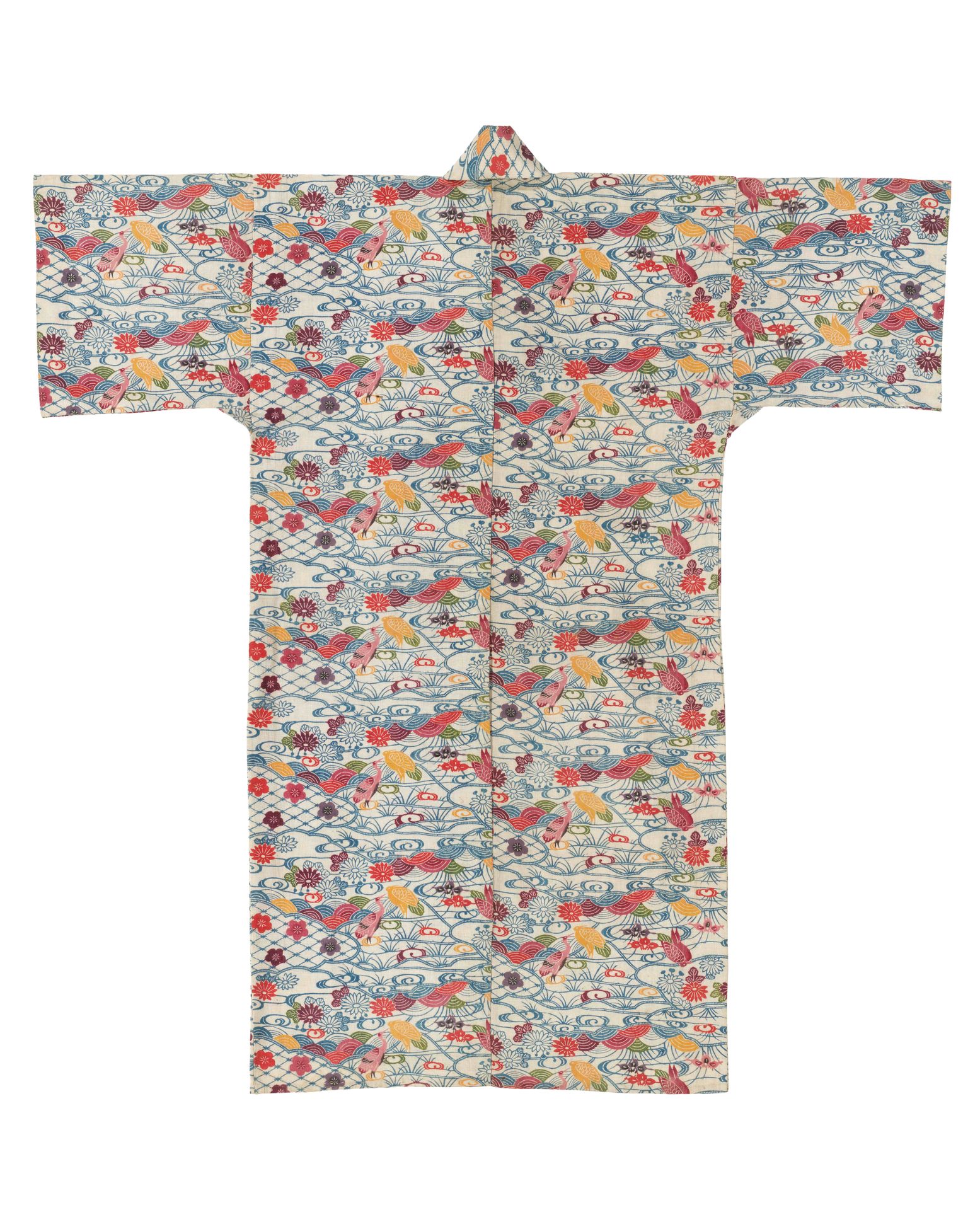 White-ground Ryūkyūan robe (ryūso) with paired cranes pattern by Anonymous