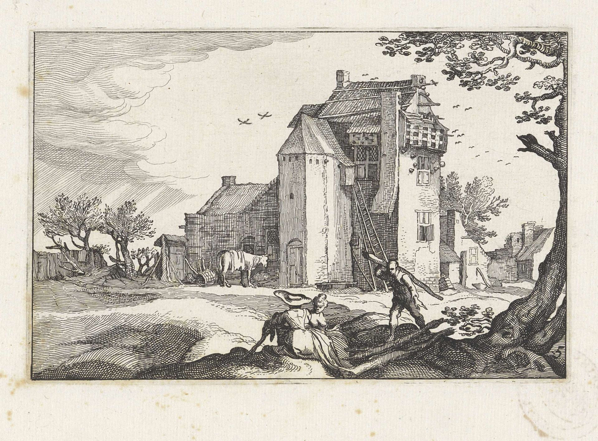 Boerderij met duiventil by Claes Jansz. Visscher