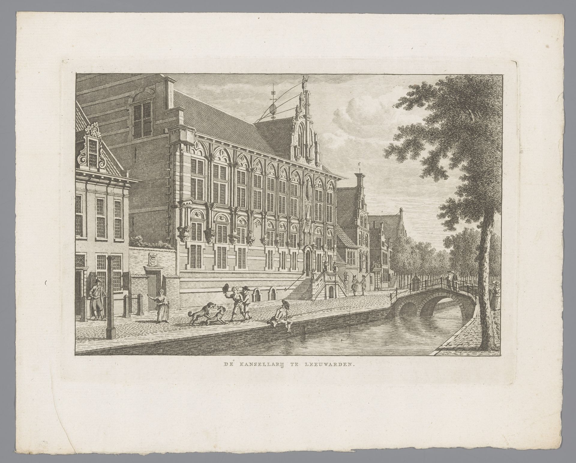 Stadsgezicht met Kanselarij te Leeuwarden by Carel Frederik (I) Bendorp