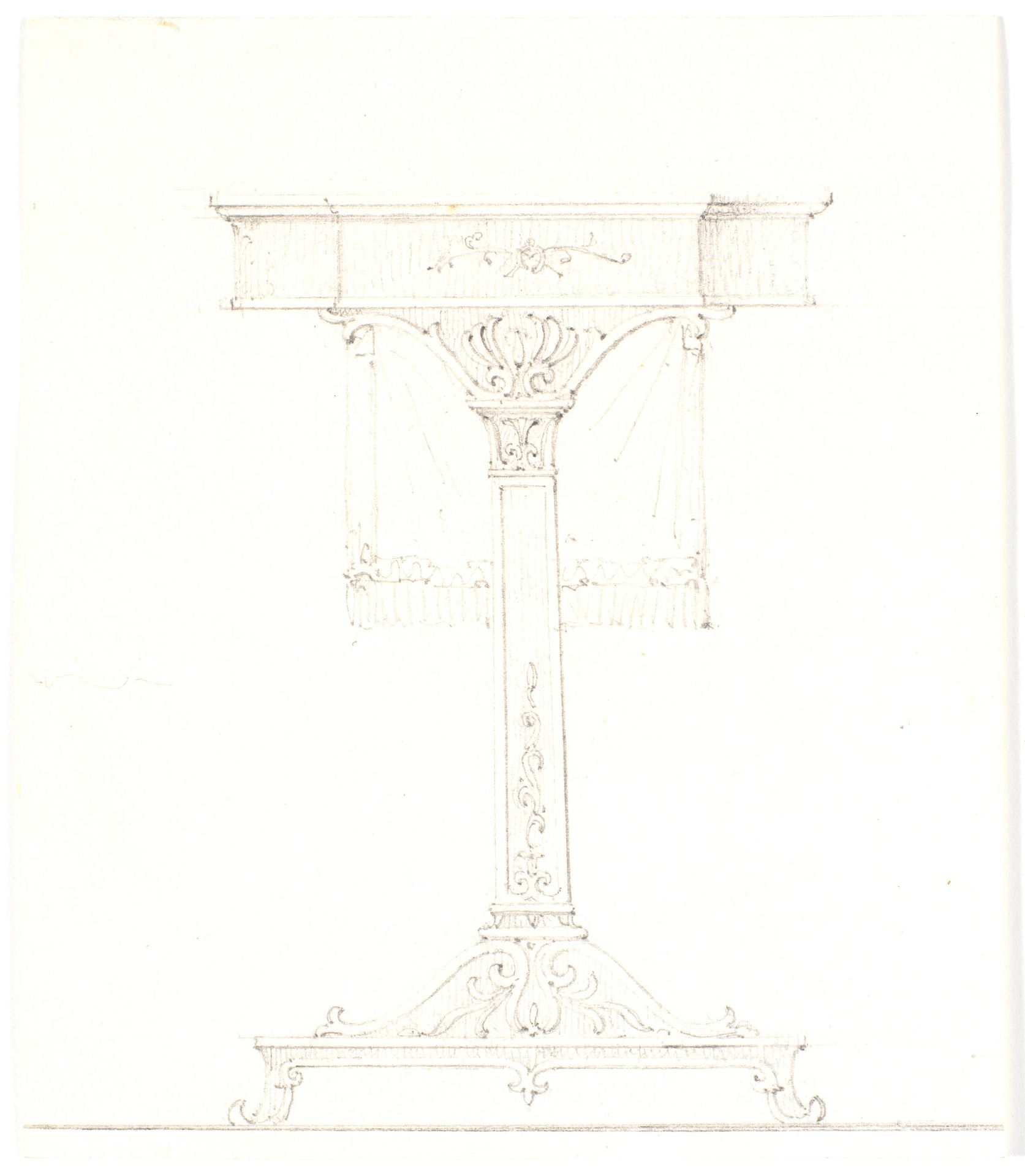 Studie af et udskåret bord, set fra siden by Martinus Rørbye