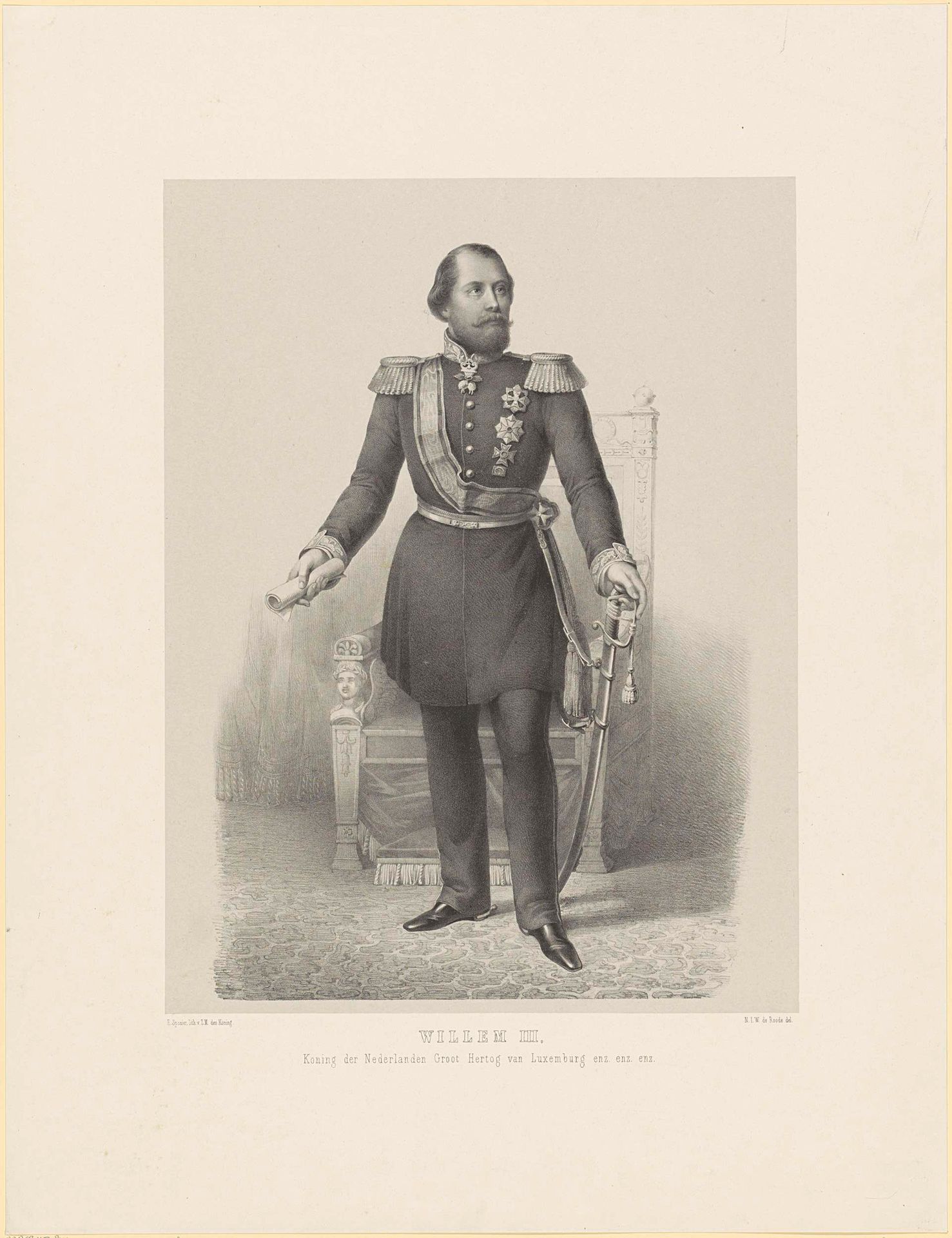 Portret van Willem III, koning der Nederlanden by Nicolaas Johannes Wilhelmus de Roode