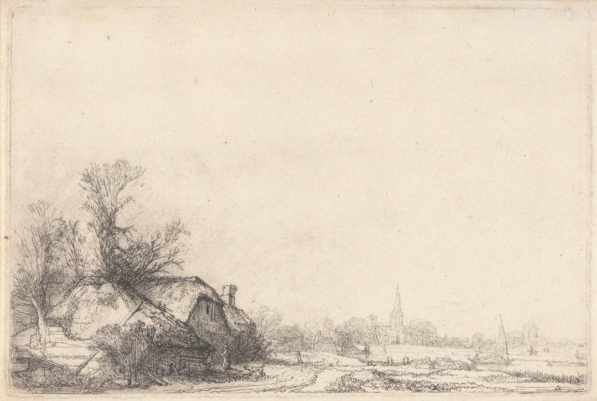 Cottage beside a Canal by Rembrandt van Rijn
