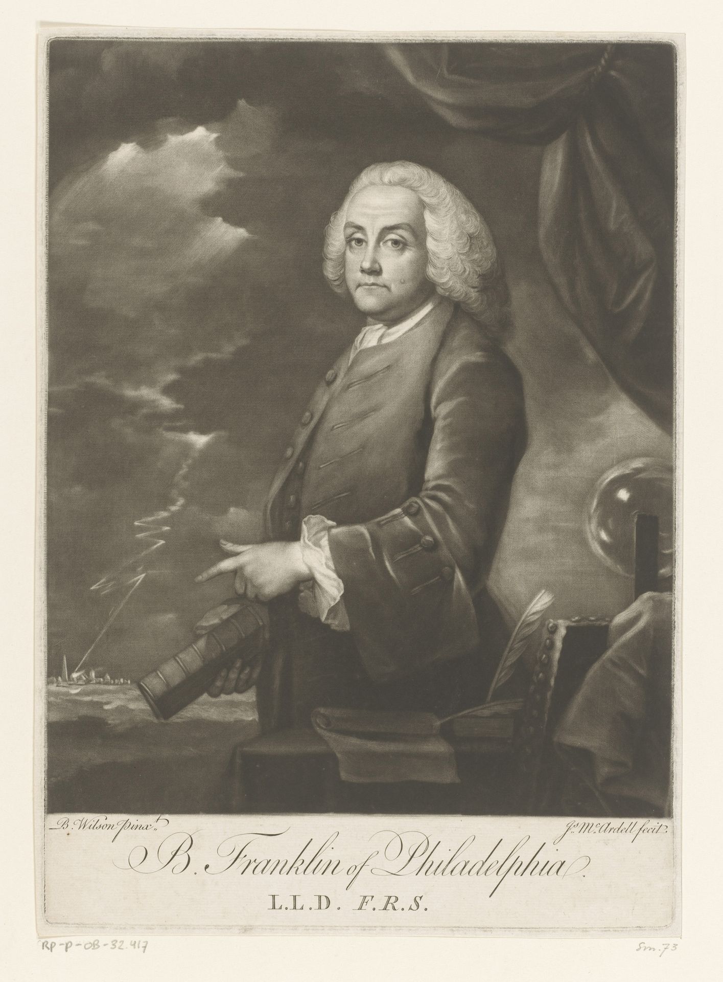Portret van Benjamin Franklin by James McArdell