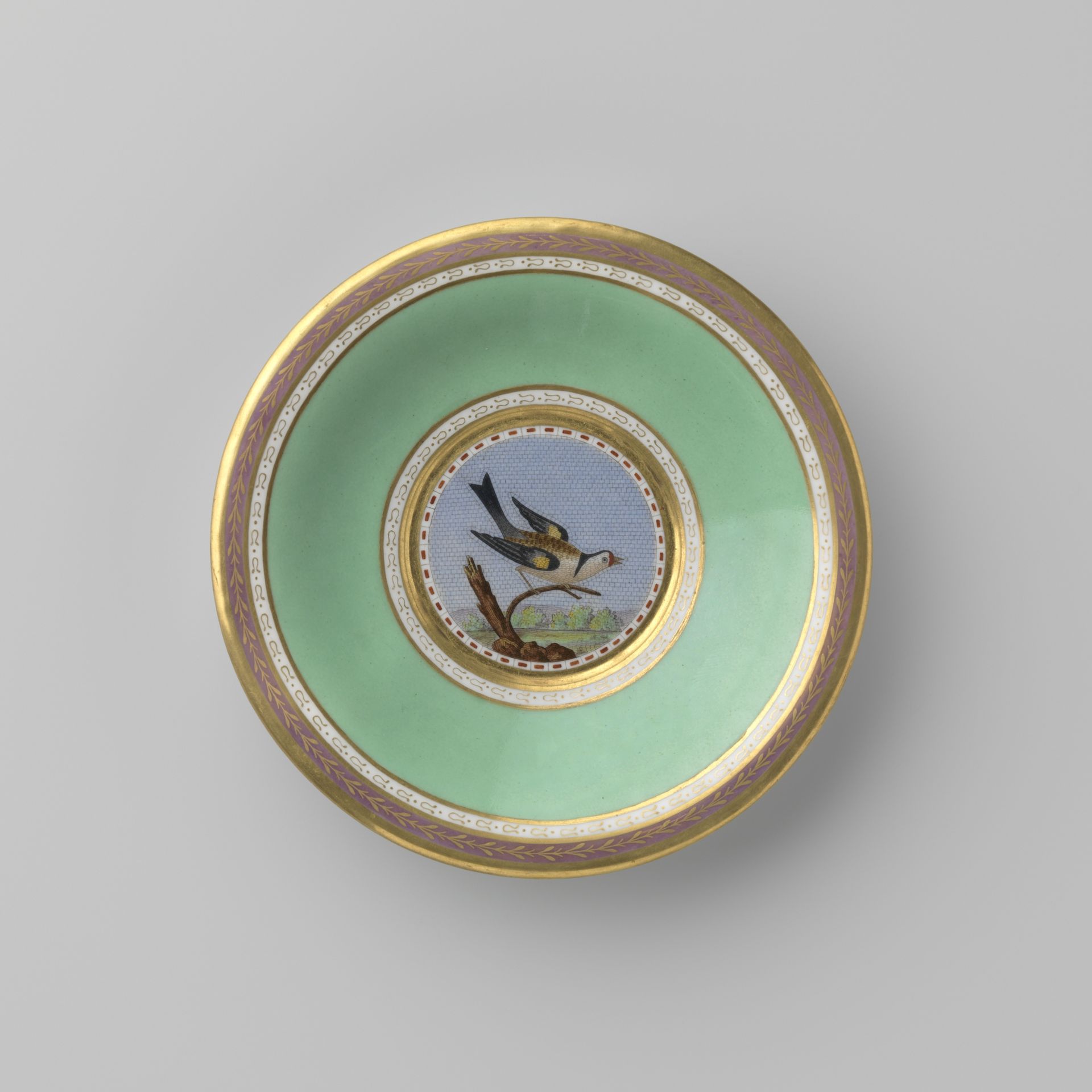 Saucer with a bird on a branch in a medallion by Königliche Porzellan Manufaktur