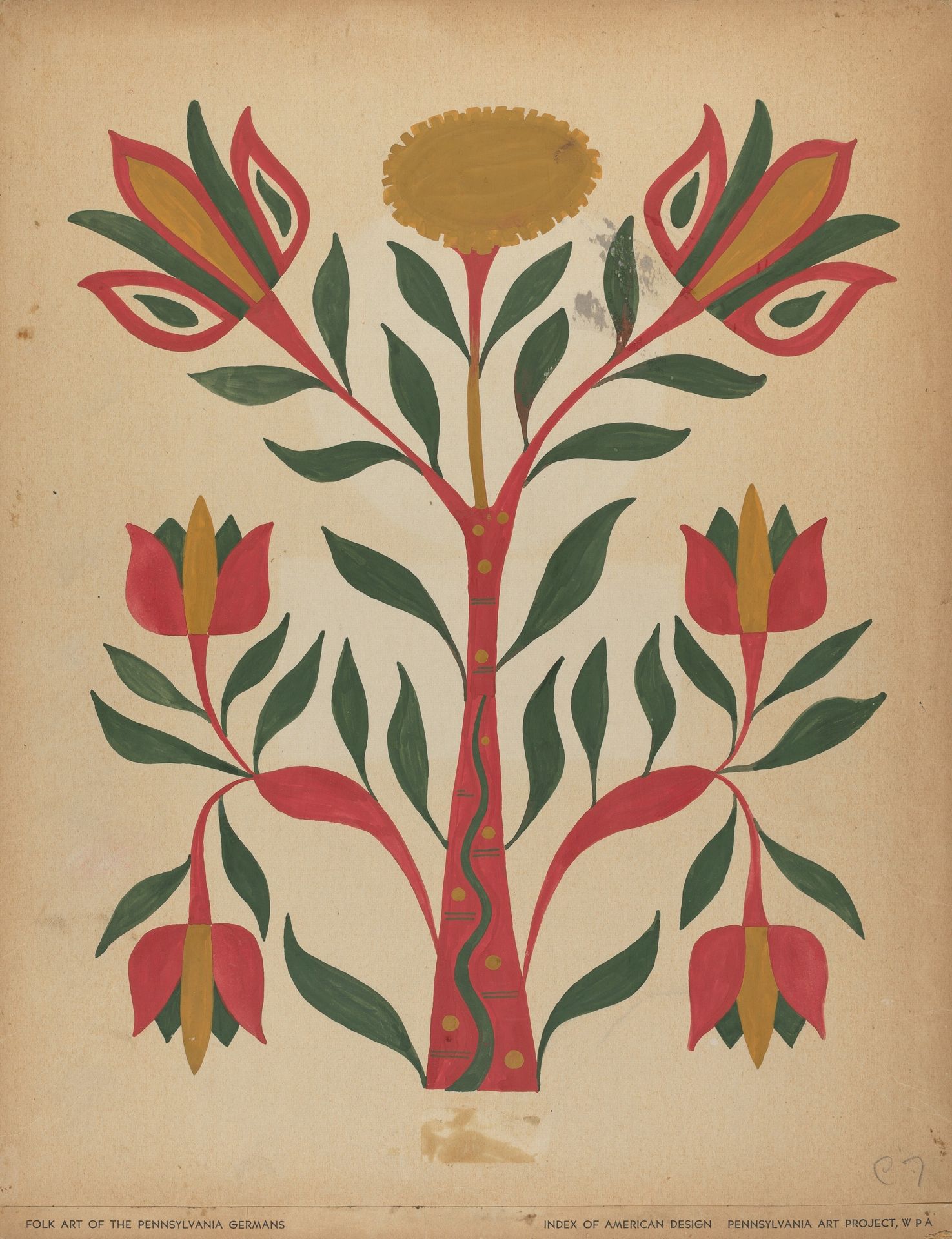 Drawing for Plate 7: From Portfolio "Folk Art of Rural Pennsylvania" by Anonymous