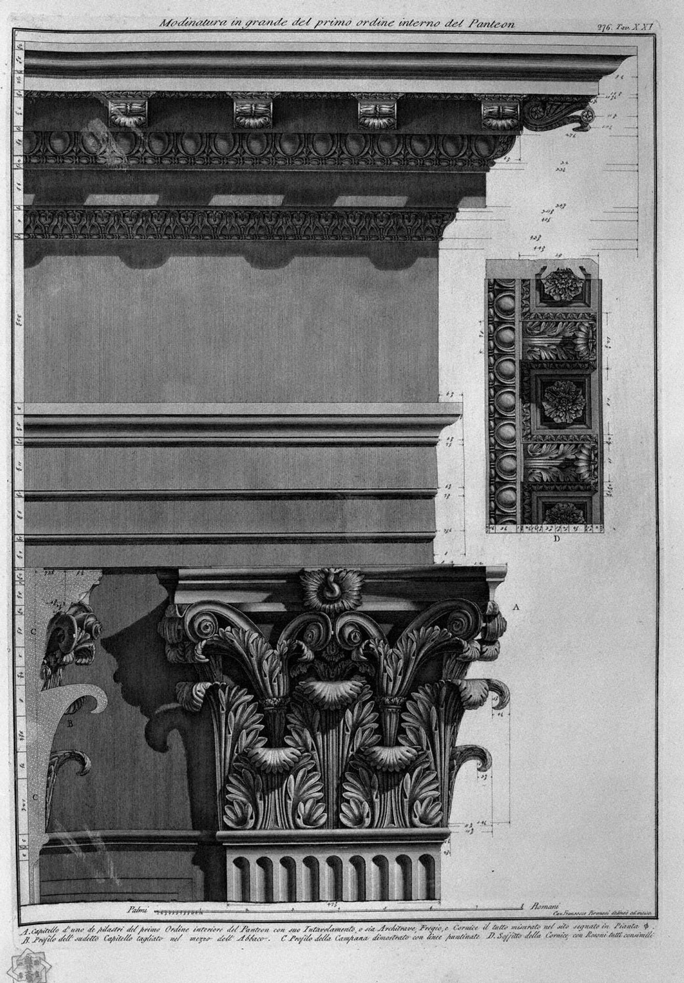 Modinatura in great internal order of the first of the Pantheon by Giovanni Battista Piranesi