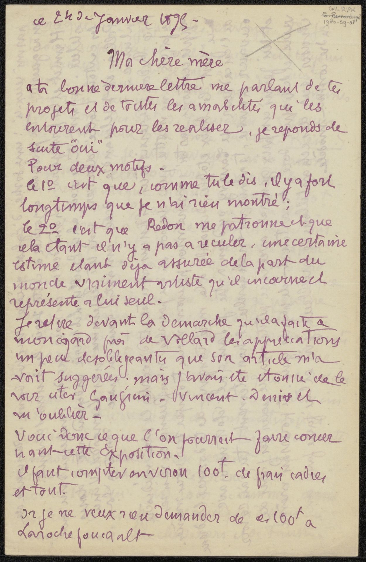 Brief aan Héloïse Bernard-Bodin by Emile Bernard