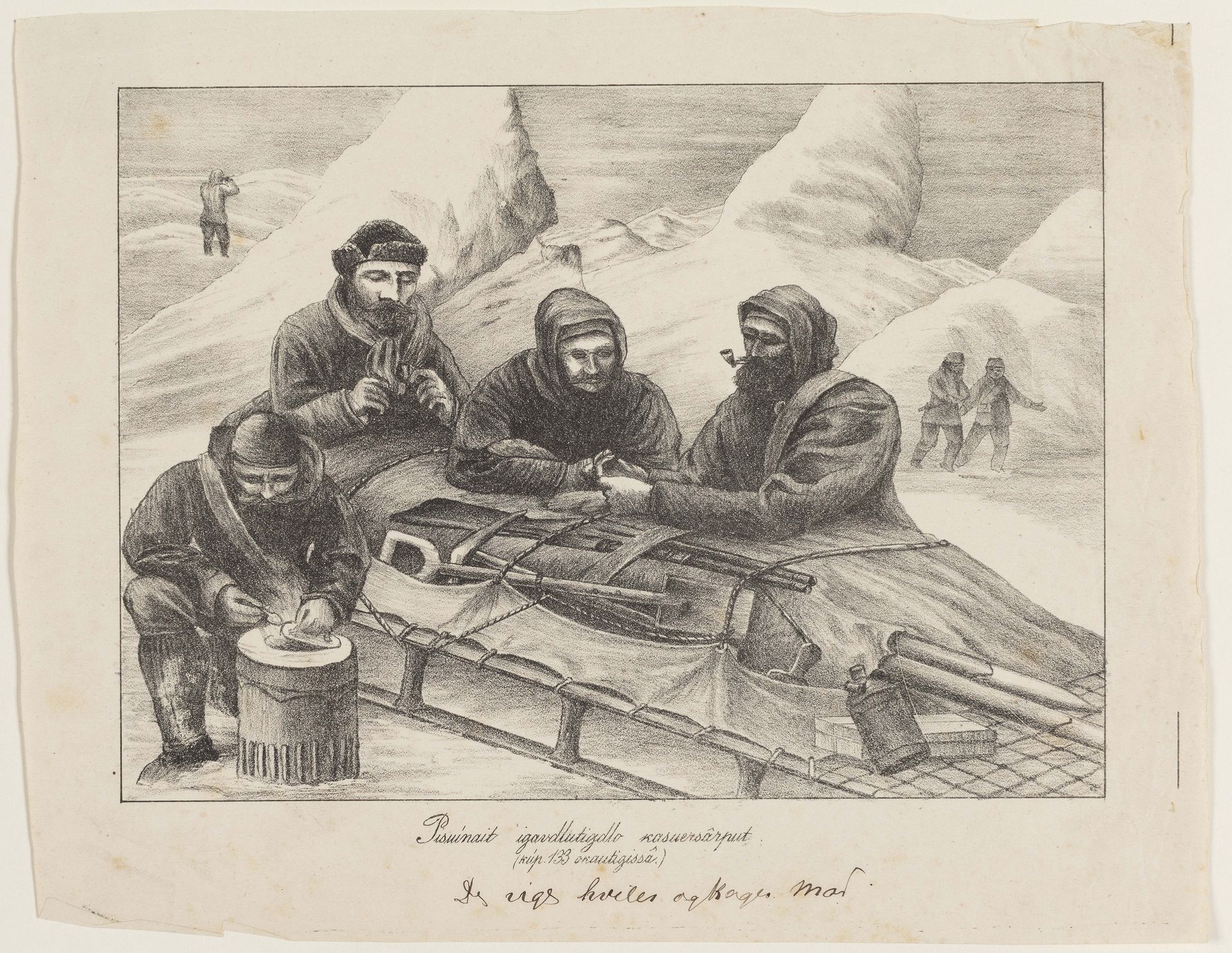 Slæderejsende, der holder hvil ("Pisuímait igardlutigdlo Kasuersârput") by Lars Møller