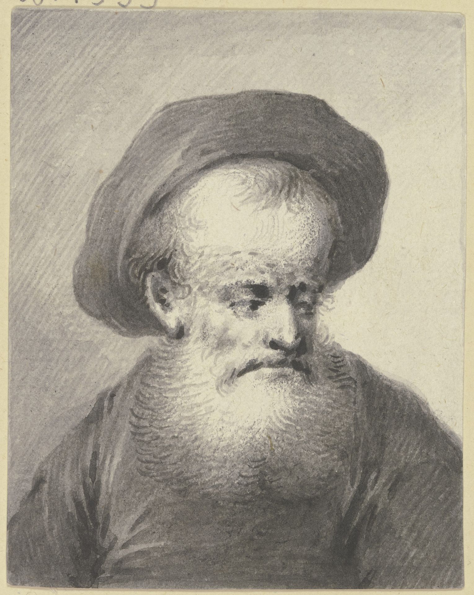 Brustbild eines weißbärtigen Mannes mit Kappe, leicht nach rechts gewandt by Johann Andreas Benjamin Nothnagel