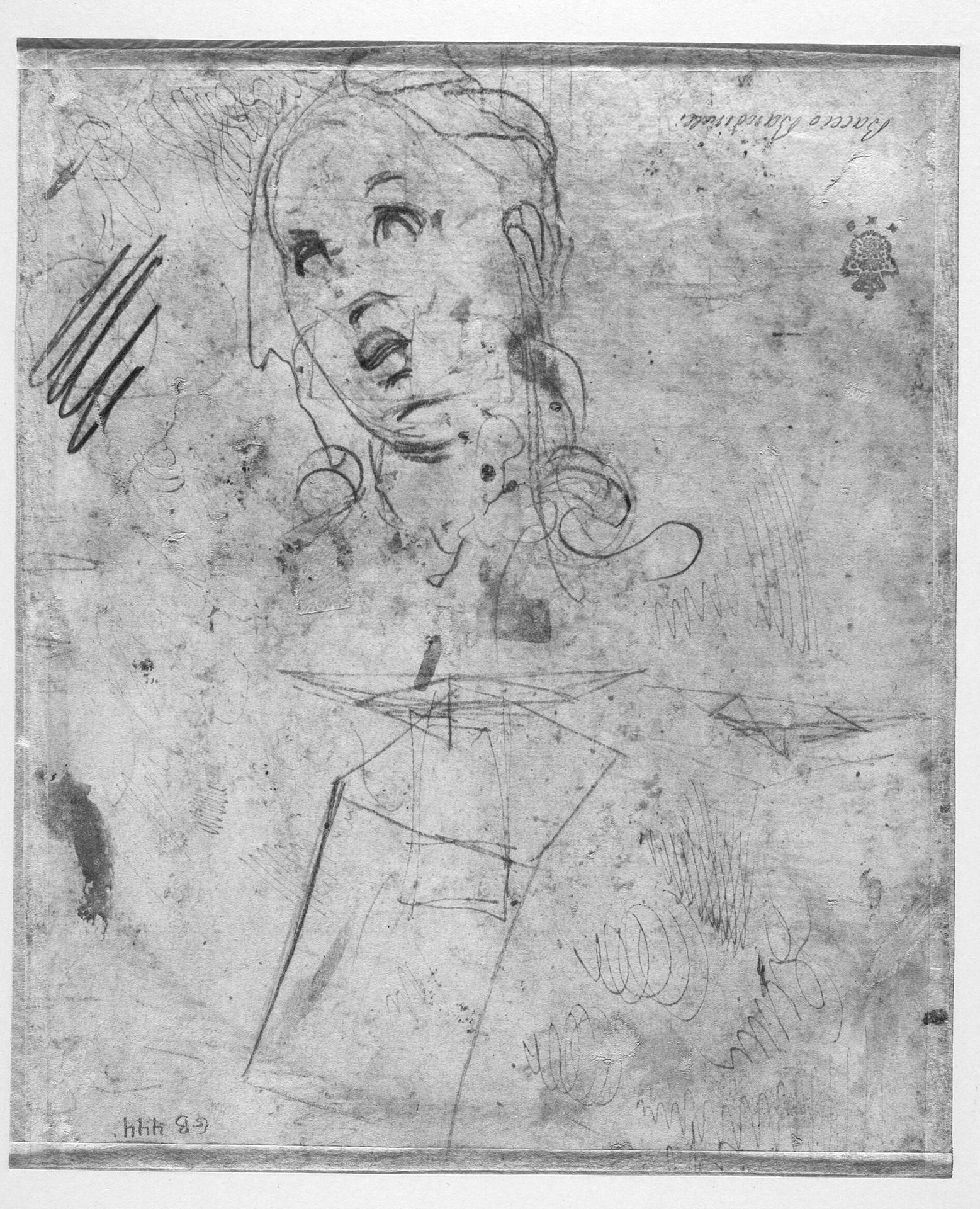 Study of a head, and pen trials by Giovanni Battista Caracciolo