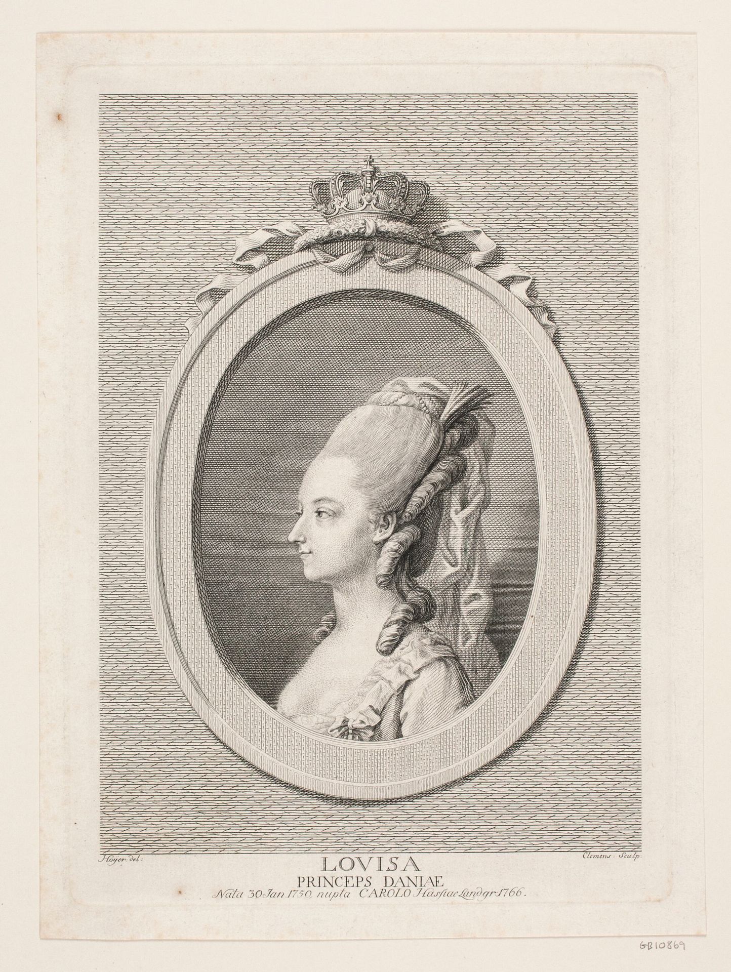 Louise Augusta, gift med Carl af Hessen by J.F. Clemens