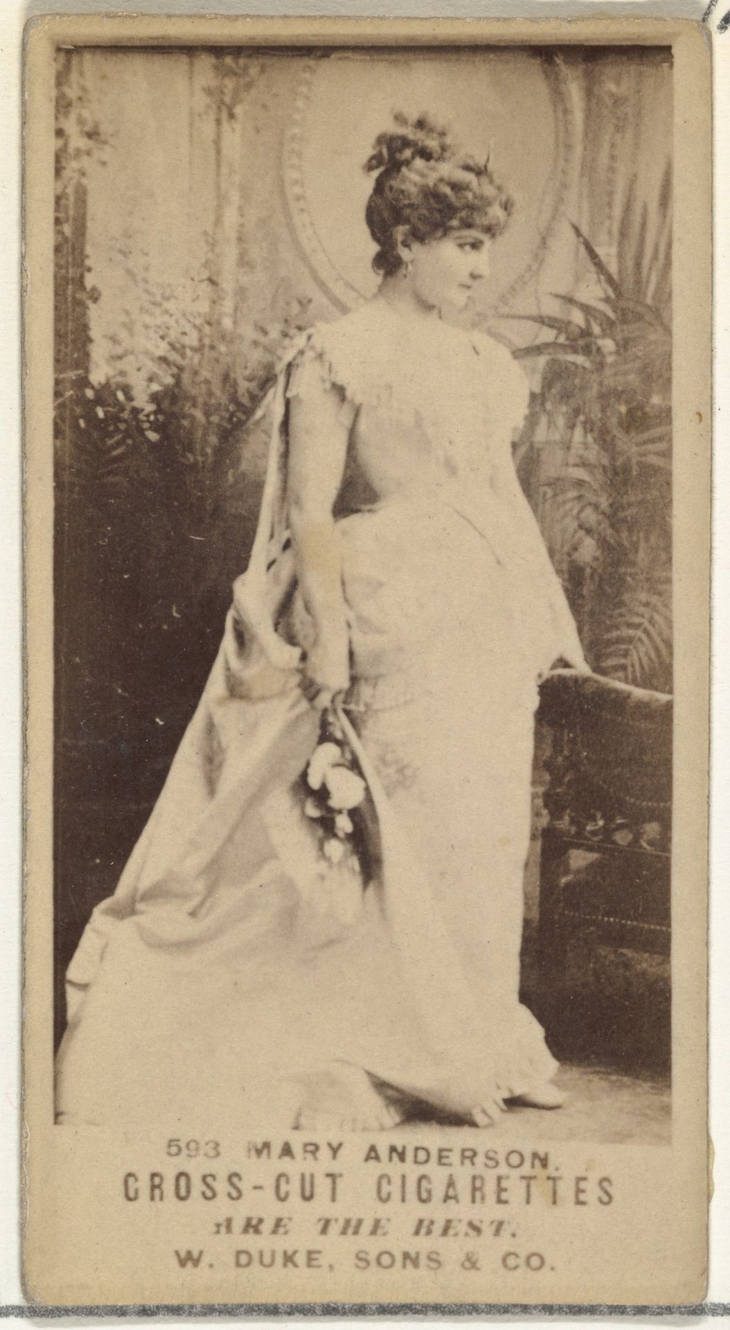 Card Number 593, Mary Anderson, from the Actors and Actresses series (N145-3) issued by Duke Sons & Co. to promote Cross Cut Cigarettes by W. Duke, Sons & Co.