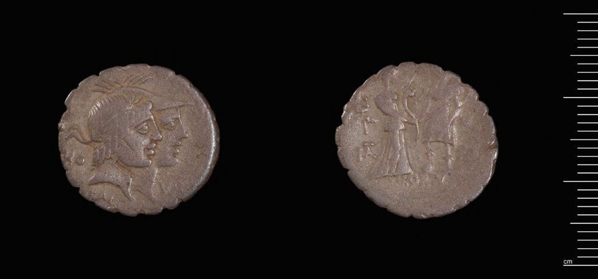 Serrate Denarius of Q. Fufius Q.f. C.n. Calenus and P. Mucius Scaevola, Rome by Moneyer: Q. Fufius Q.f. C.n. Calenus