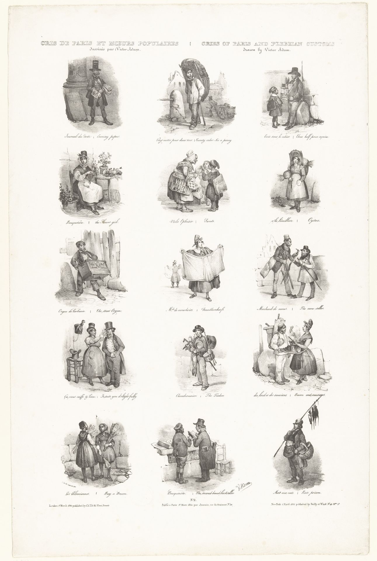 Vijftien voorstellingen van Parijse straatventers by Victor Adam