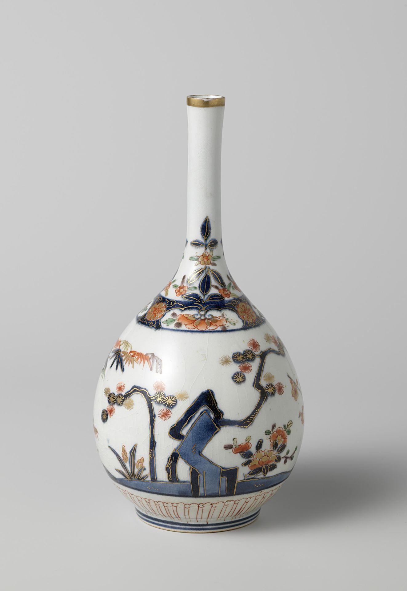 Bottle vase with the 'three friends of winter' by Anonymous