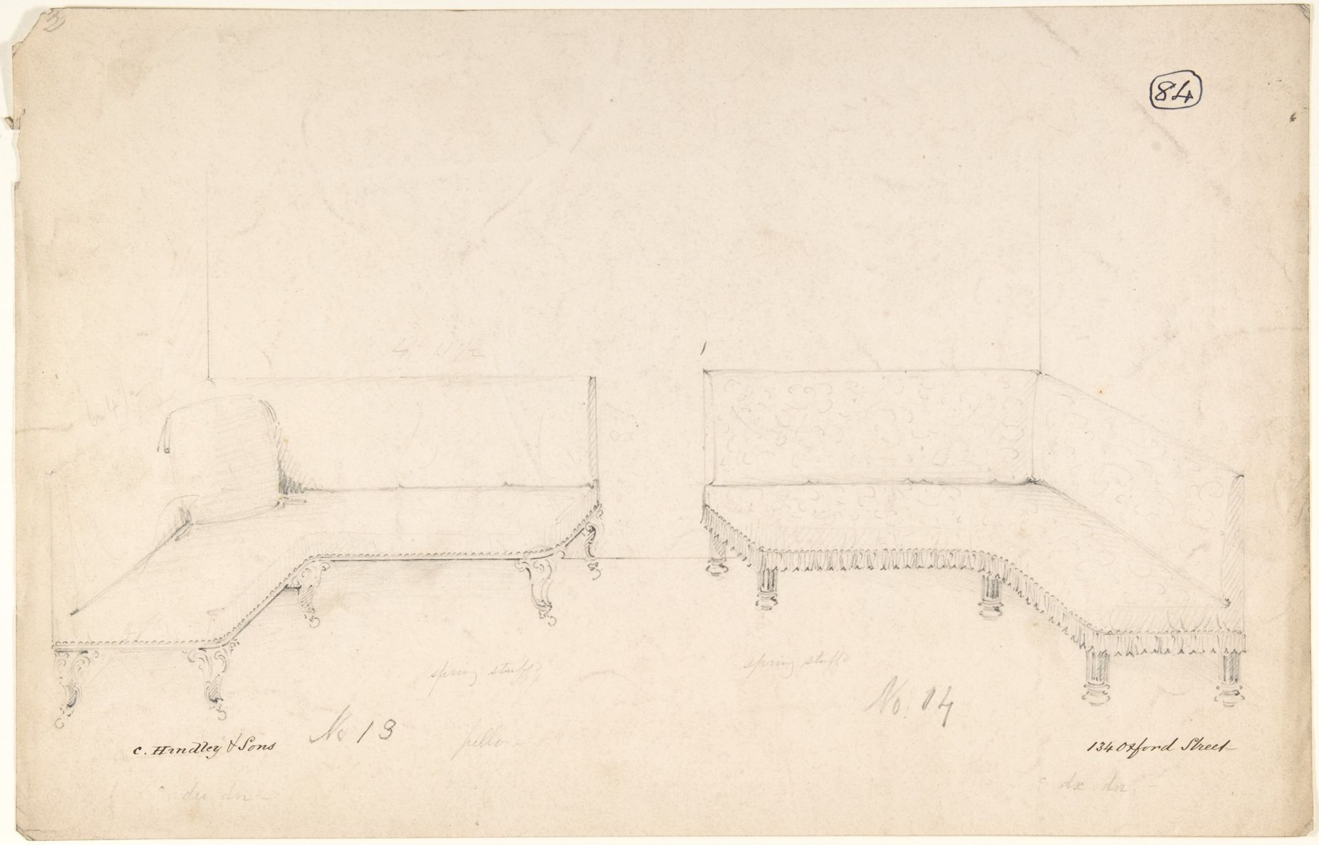 Designs for Two Corner Couches by Charles Hindley and Sons