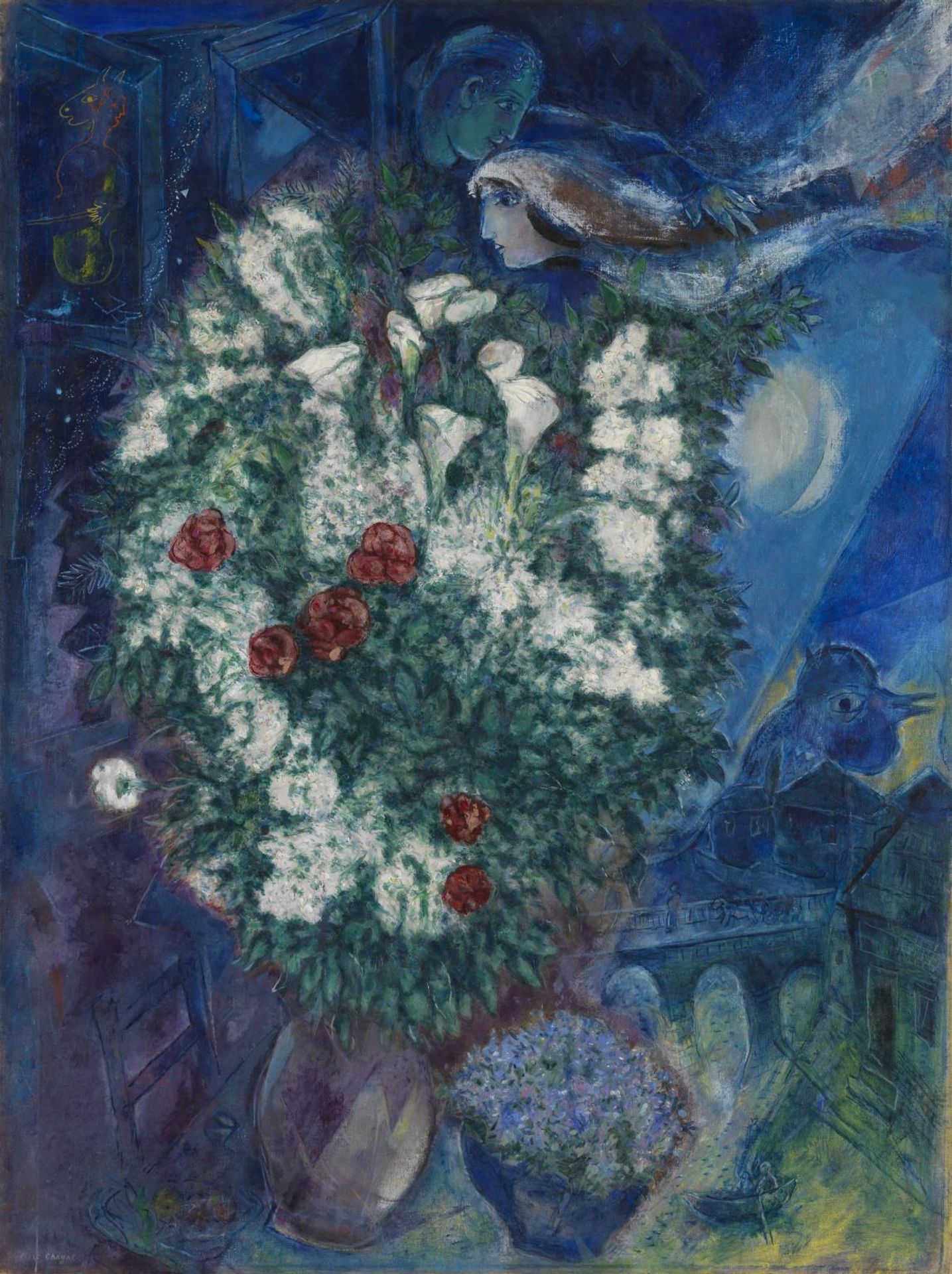 Bouquet with Flying Lovers by Marc Chagall