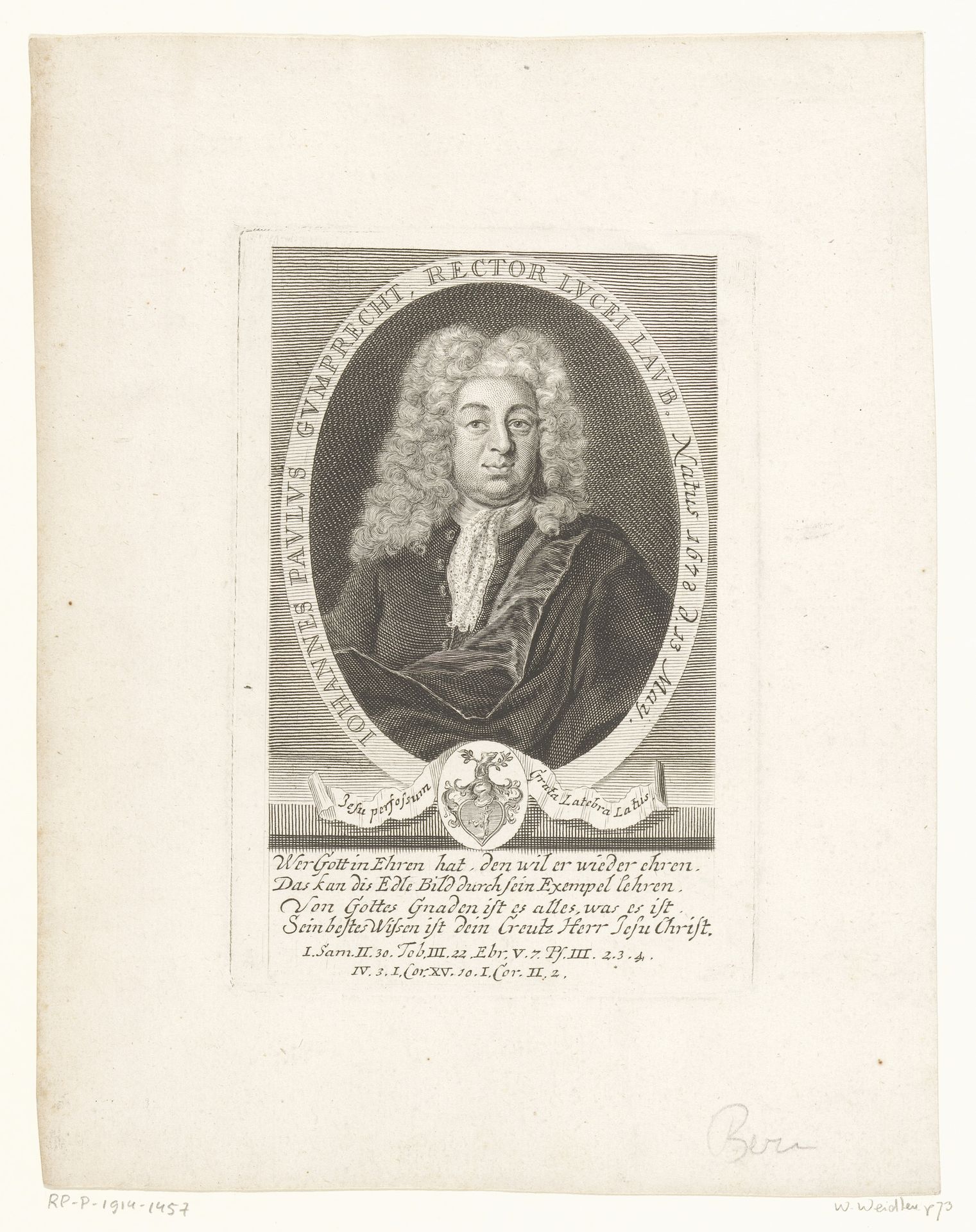 Portret van Johann Paul Gumprecht by Martin Bernigeroth