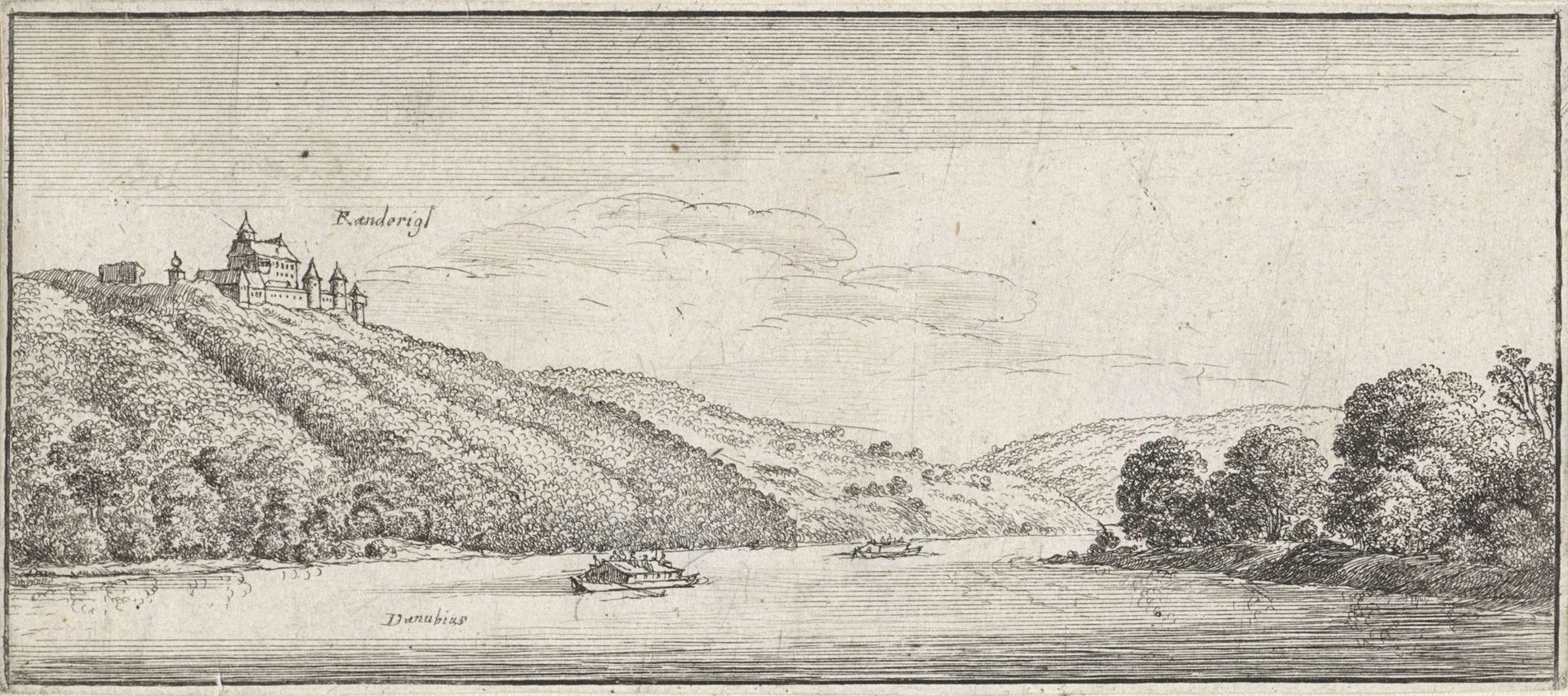 Landschap met gezicht op slot Rannariedl aan de Donau by Wenceslaus Hollar