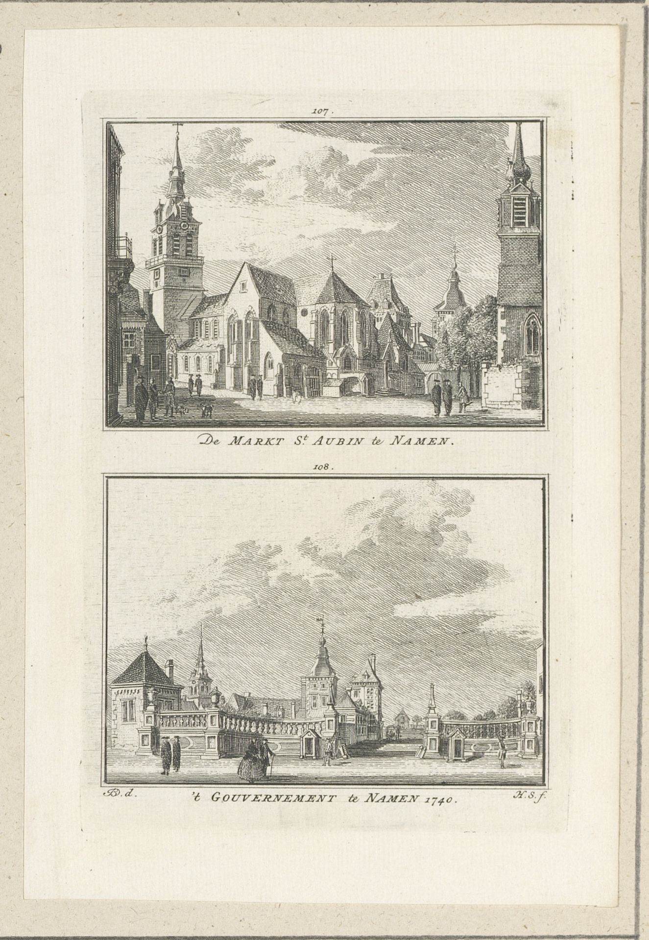 Gezicht op de markt St. Aubin en een gezicht op het gouvernement, te Namen, 1740 by Hendrik Spilman