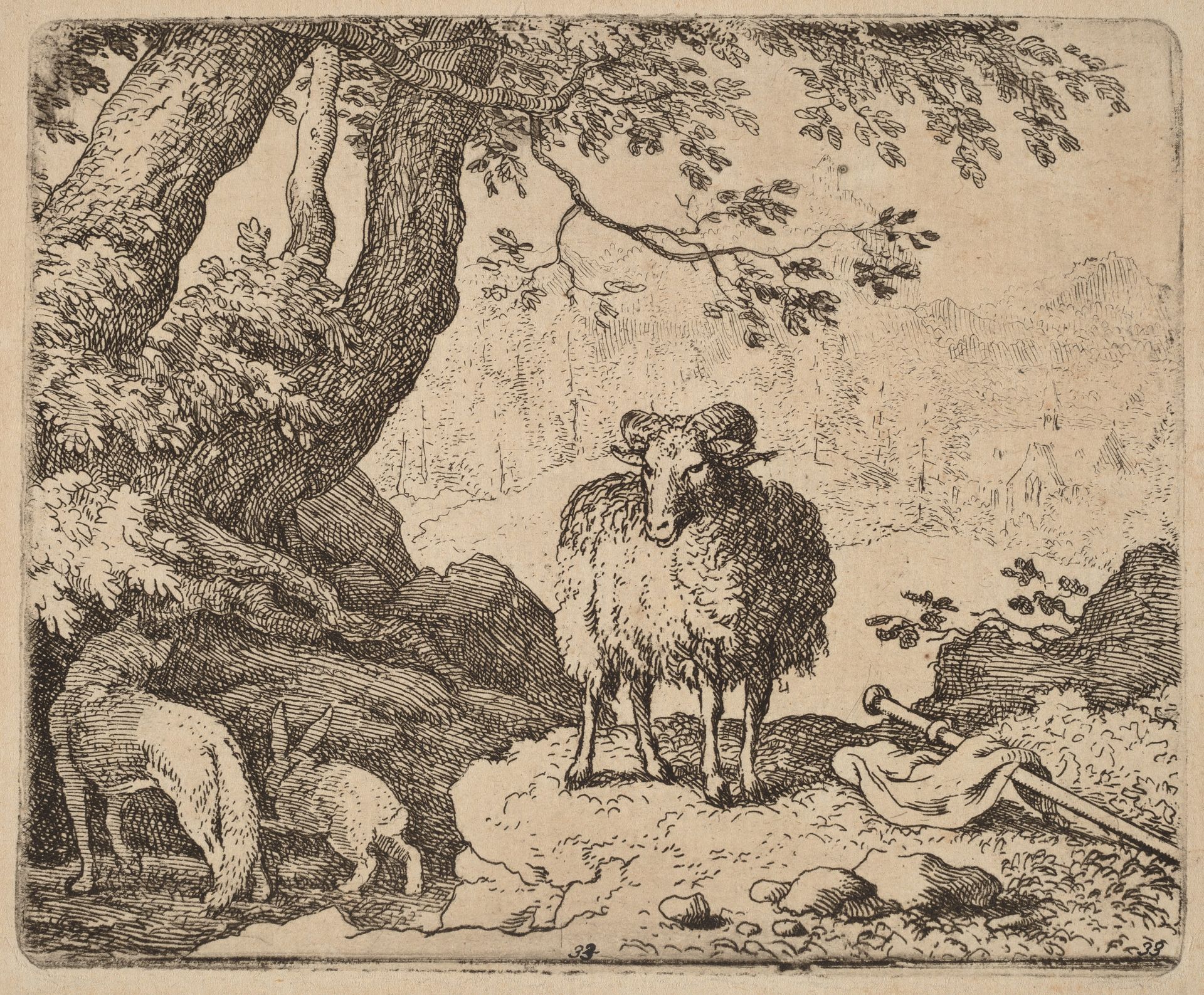 Reynard Returns Home, Accompanied by the Ram and the Rabbit by Allart van Everdingen