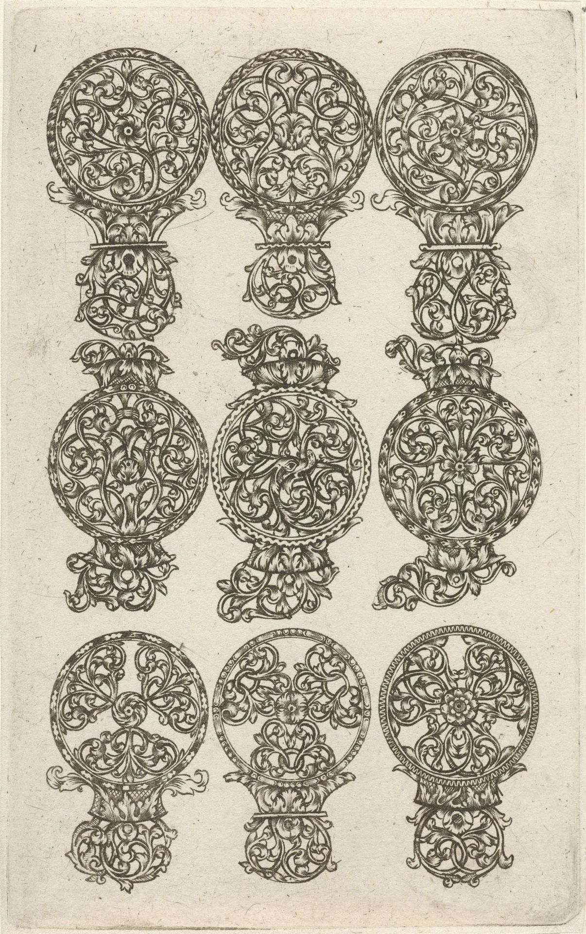 Negen ornamenten voor horlogekastjes by Daniel de Lafeuille