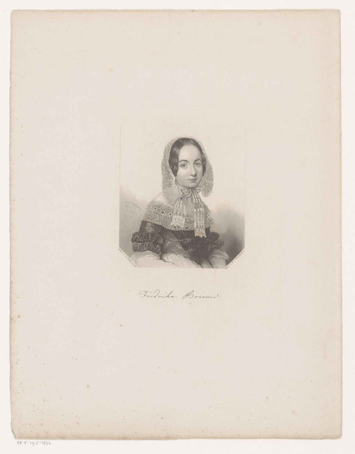Portret van Fredrika Bremer by William Colley Wrankmore