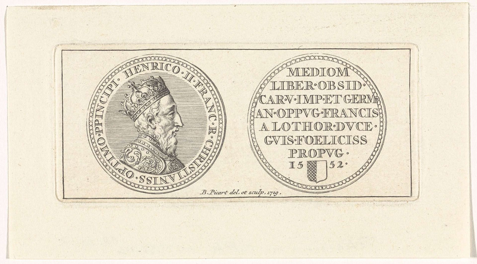 Penning met het portret van Hendrik II by Bernard Picart
