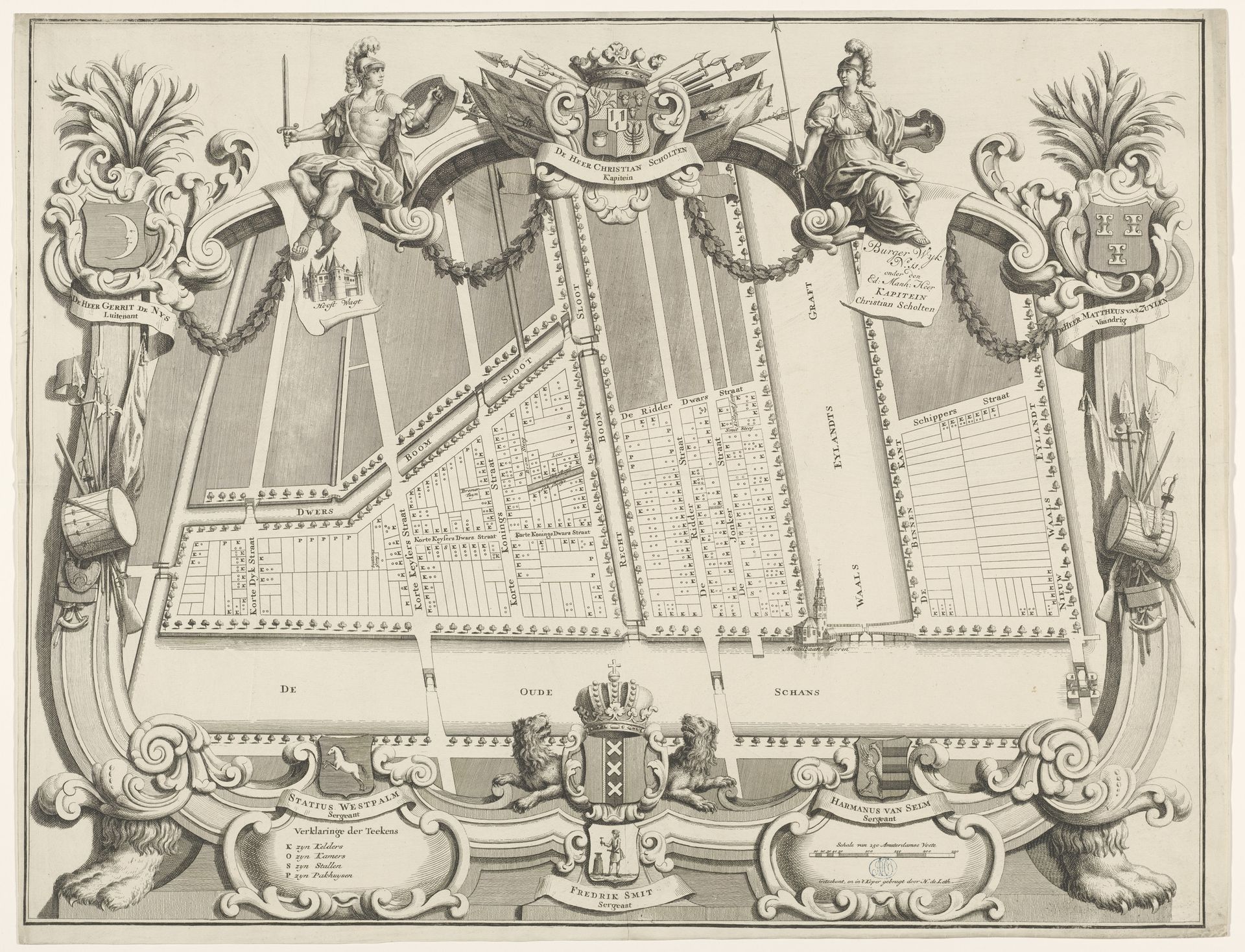 Plattegrond van burgerwijk nummer 11, onder leiding van kapitein Christian Scholten by Hendrik de Leth